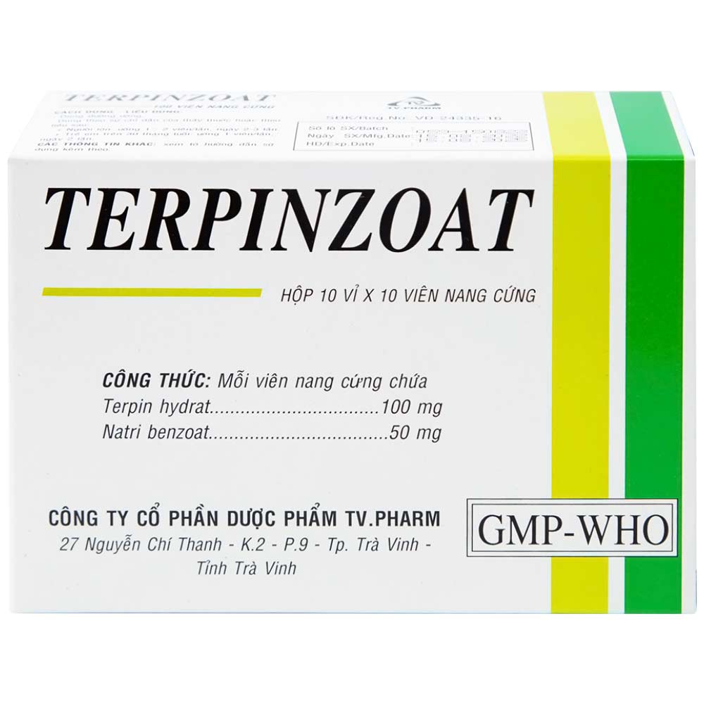 Thuốc Terpinzoat TV.PHARM làm loãng đờm và điều trị các triệu chứng ho (100 viên)