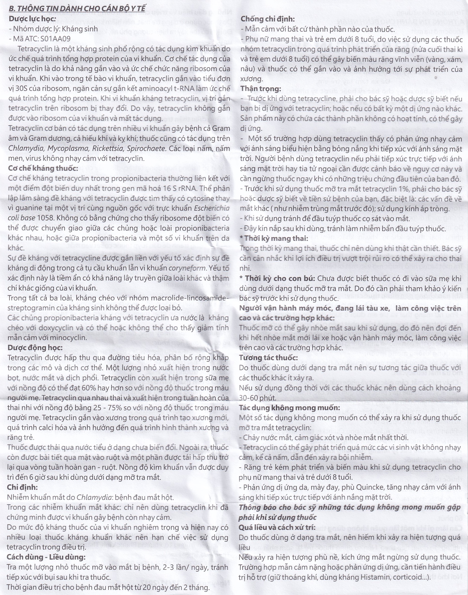 Thuốc mỡ tra mắt Tetracyclin 1% Medipharco điều trị đau mắt hột (5g)