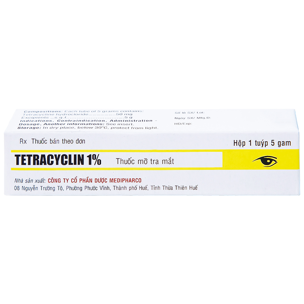 Thuốc mỡ tra mắt Tetracyclin 1% Medipharco điều trị đau mắt hột (5g)