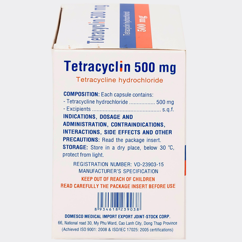Thuốc Tetracyclin 500mg Domesco điều trị nhiễm khuẩn do vi khuẩn nhạy cảm (20 vỉ x 10 viên)