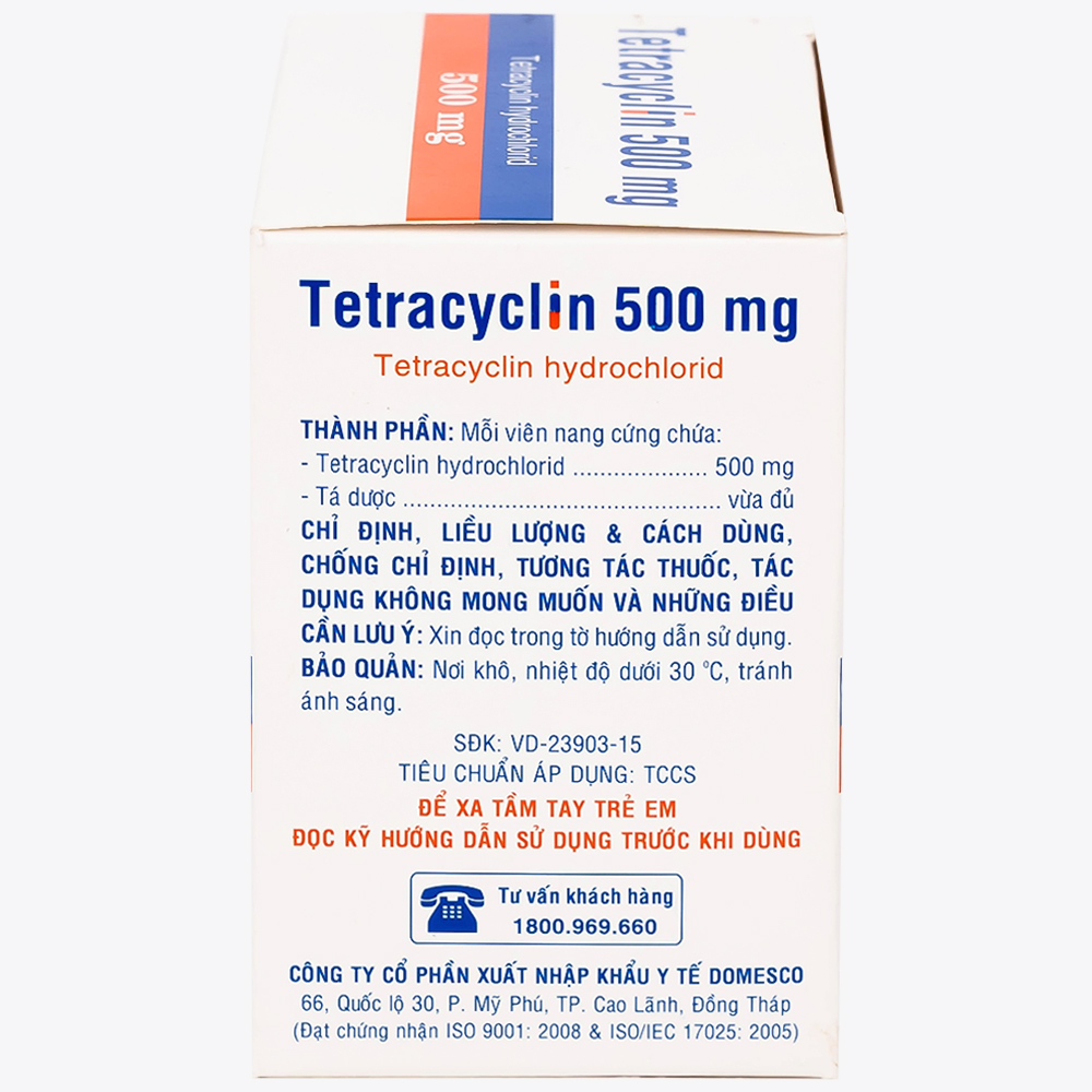 Thuốc Tetracyclin 500mg Domesco điều trị nhiễm khuẩn do vi khuẩn nhạy cảm (20 vỉ x 10 viên)