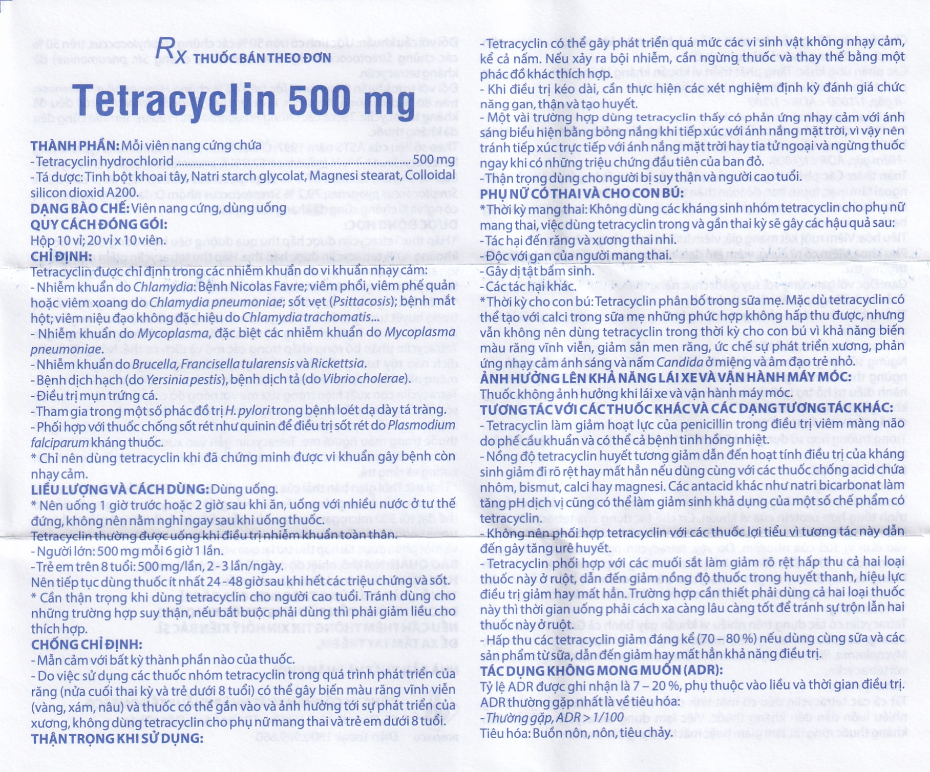 Thuốc Tetracyclin 500mg Domesco điều trị nhiễm khuẩn do vi khuẩn nhạy cảm (20 vỉ x 10 viên)