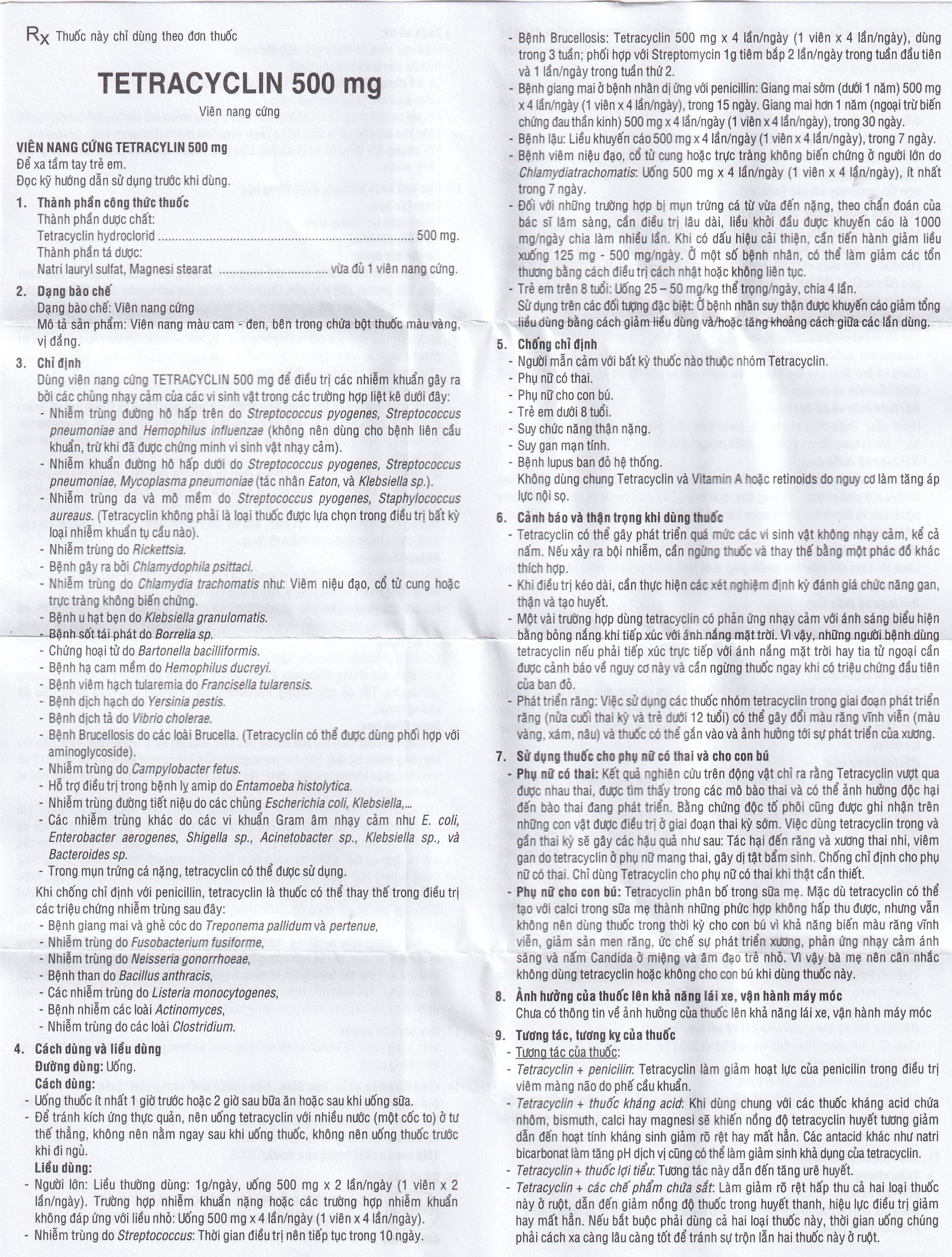 Thuốc  Tetracyclin 500mg Uphace điều trị nhiễm khuẩn đường hô hấp (10 vỉ x 10 viên)