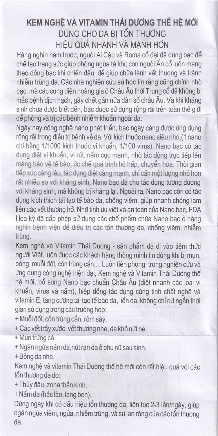 Kem bôi mờ thâm sẹo Thái Dương chứa nghệ, vitamin nano bạc 20g