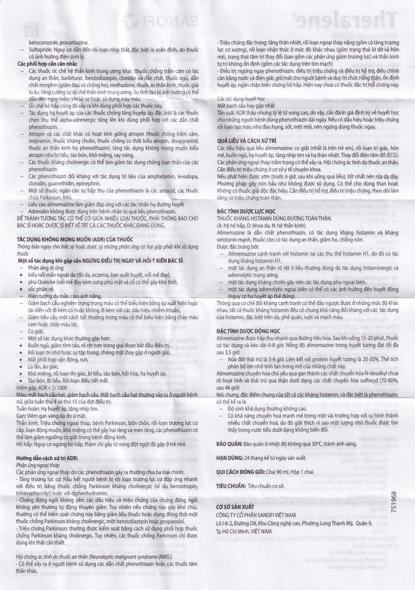 Siro Theralene Sanofi điều trị mất ngủ, viêm mũi (90ml)