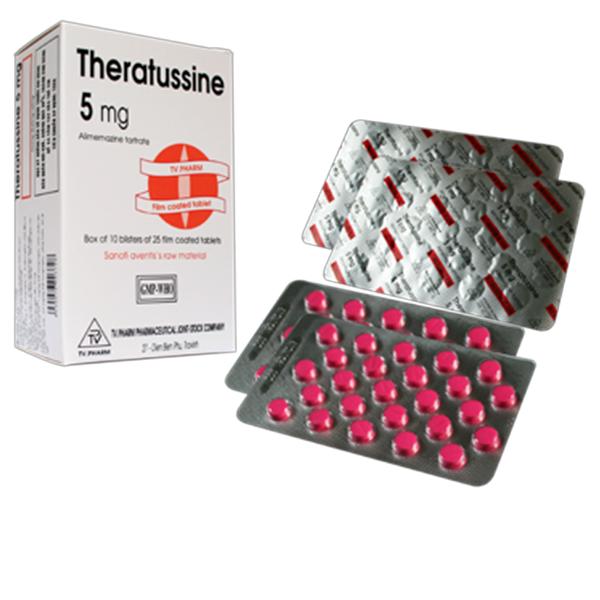 Thuốc Theratussin 5mg TV.Pharm điều trị sảng rượu cấp, dị ứng hô hấp (10 vỉ x 25 viên)