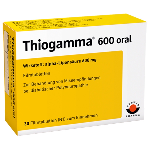 Thuốc Thiogamma 600 oral điều trị rối loạn cảm giác do tiểu đường (3 vỉ x 10 viên)