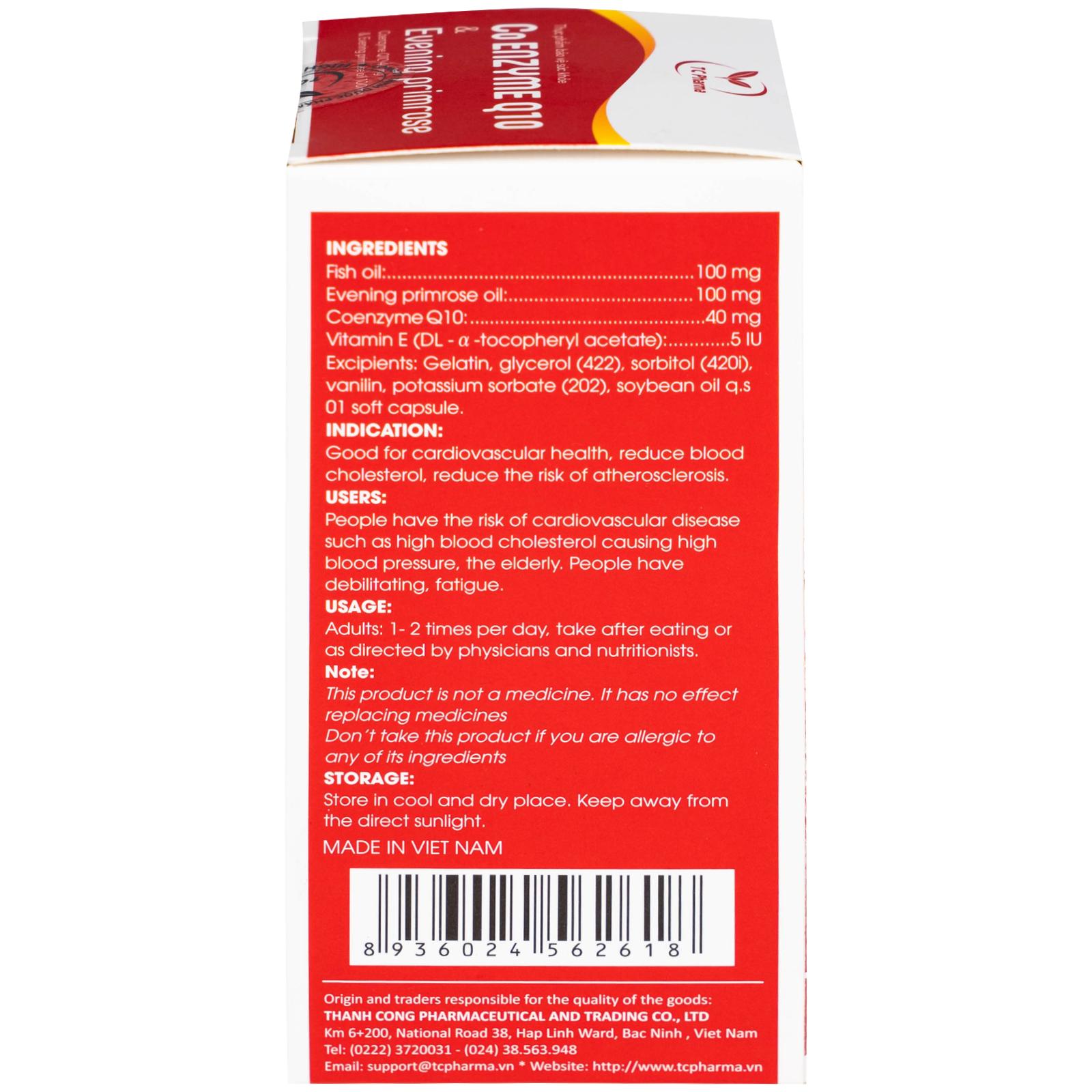 Viên uống hỗ trợ tốt cho tim mạch, giảm cholesterol máu Co Enzyme Q10 & Evening primrose (30 viên)