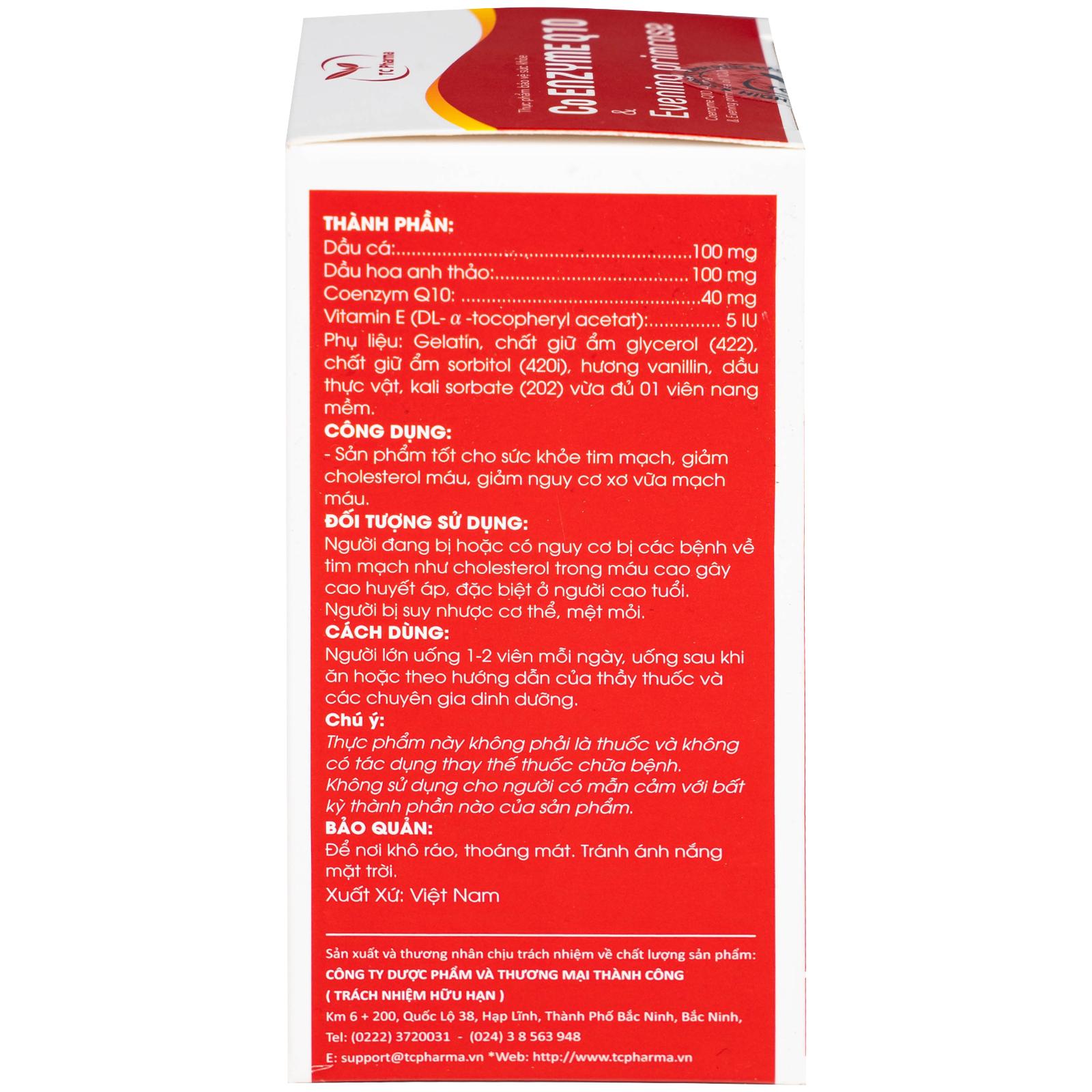 Viên uống hỗ trợ tốt cho tim mạch, giảm cholesterol máu Co Enzyme Q10 & Evening primrose (30 viên)