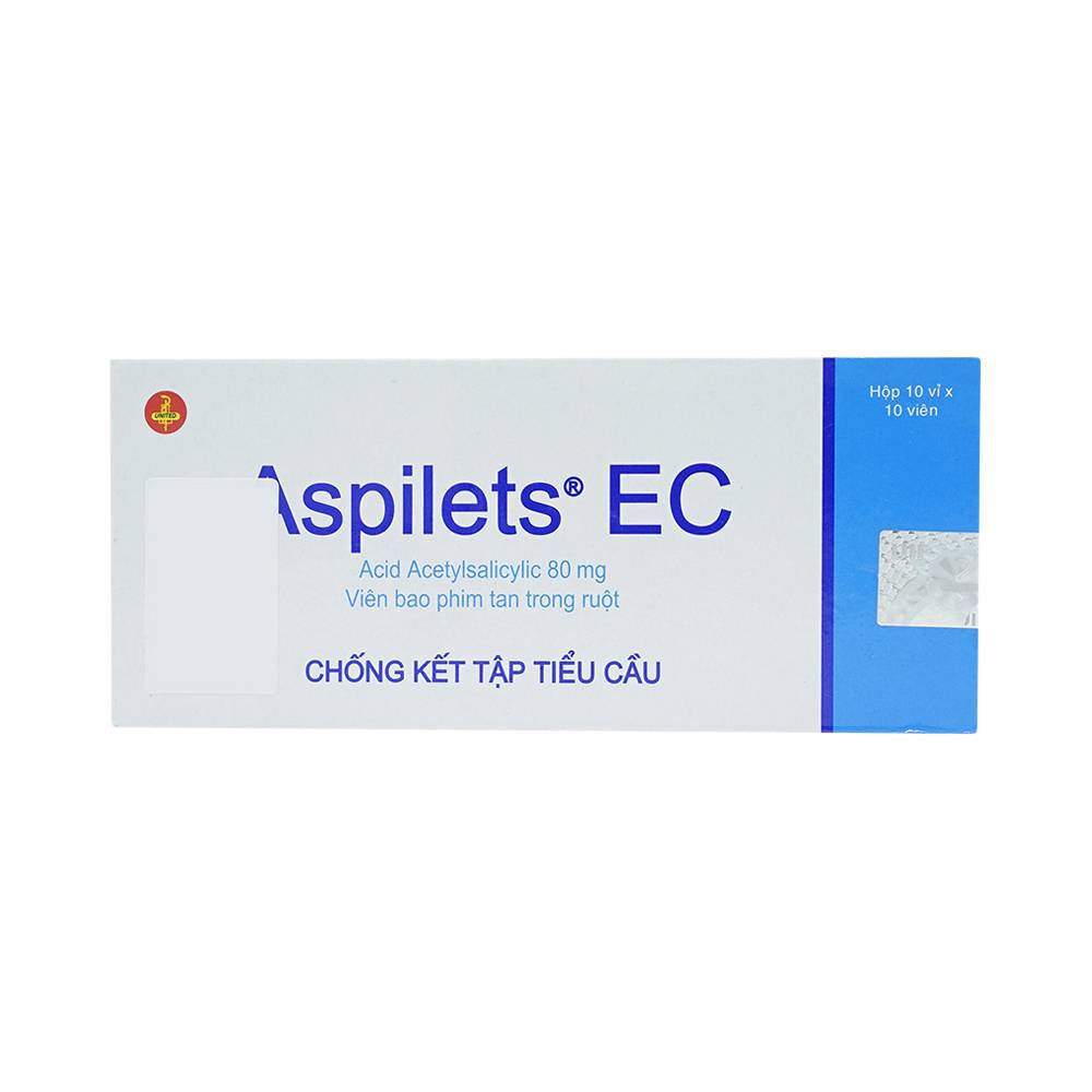 Thuốc Aspilets EC 80mg phòng ngừa nhồi máu cơ tim, đột quỵ (10 vỉ x 10 viên)