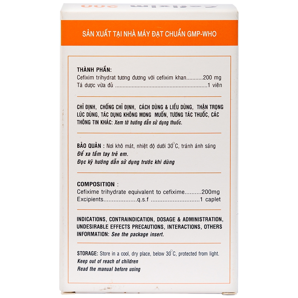 Thuốc Cefixim 200mg Pharimexco điều trị nhiễm khuẩn (2 vỉ x 10 viên)