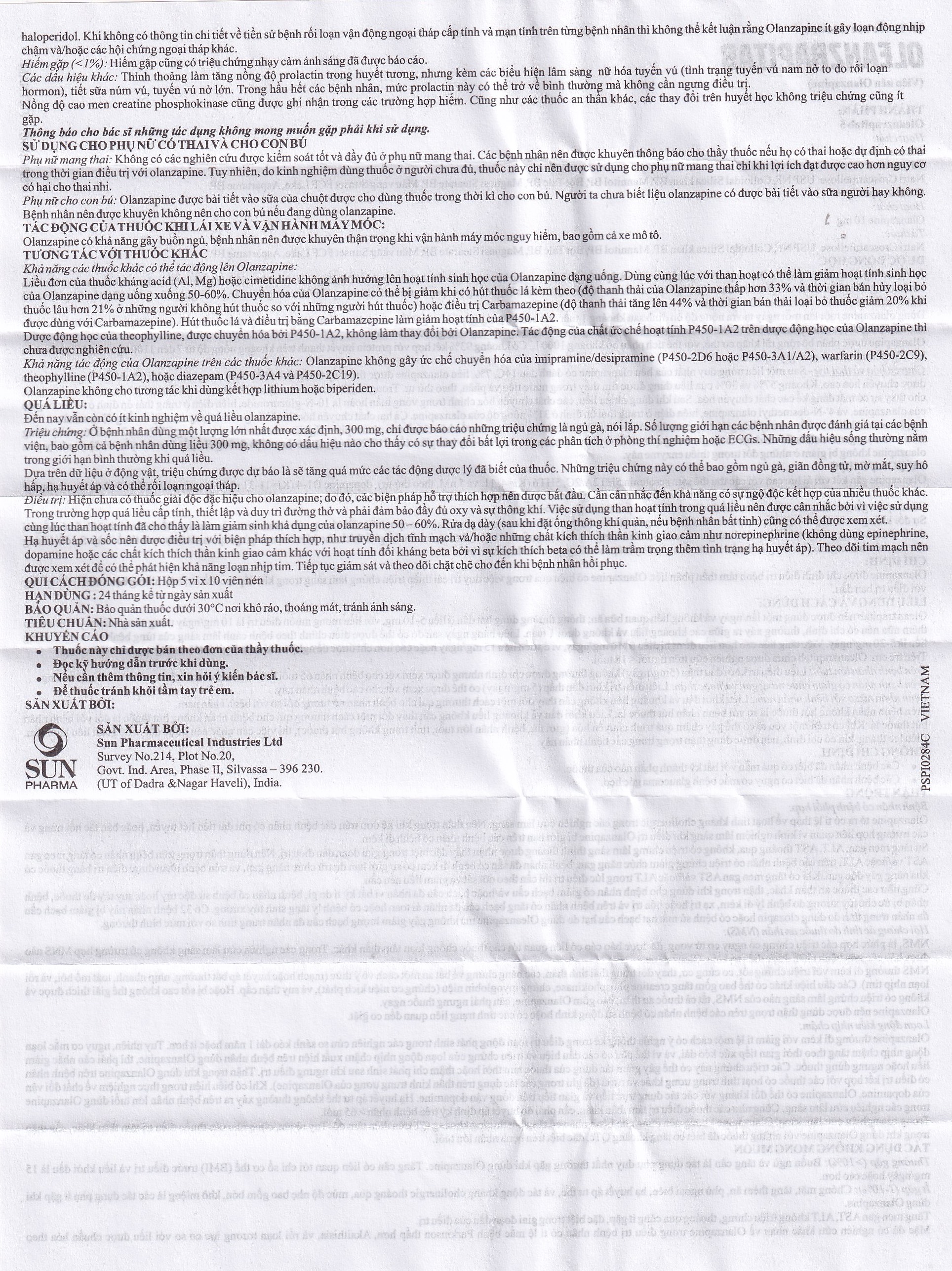 Viên nén Oleanzrapitab 5 Sun Pharma điều trị bệnh tâm thần phân liệt (5 vỉ x 10 viên)