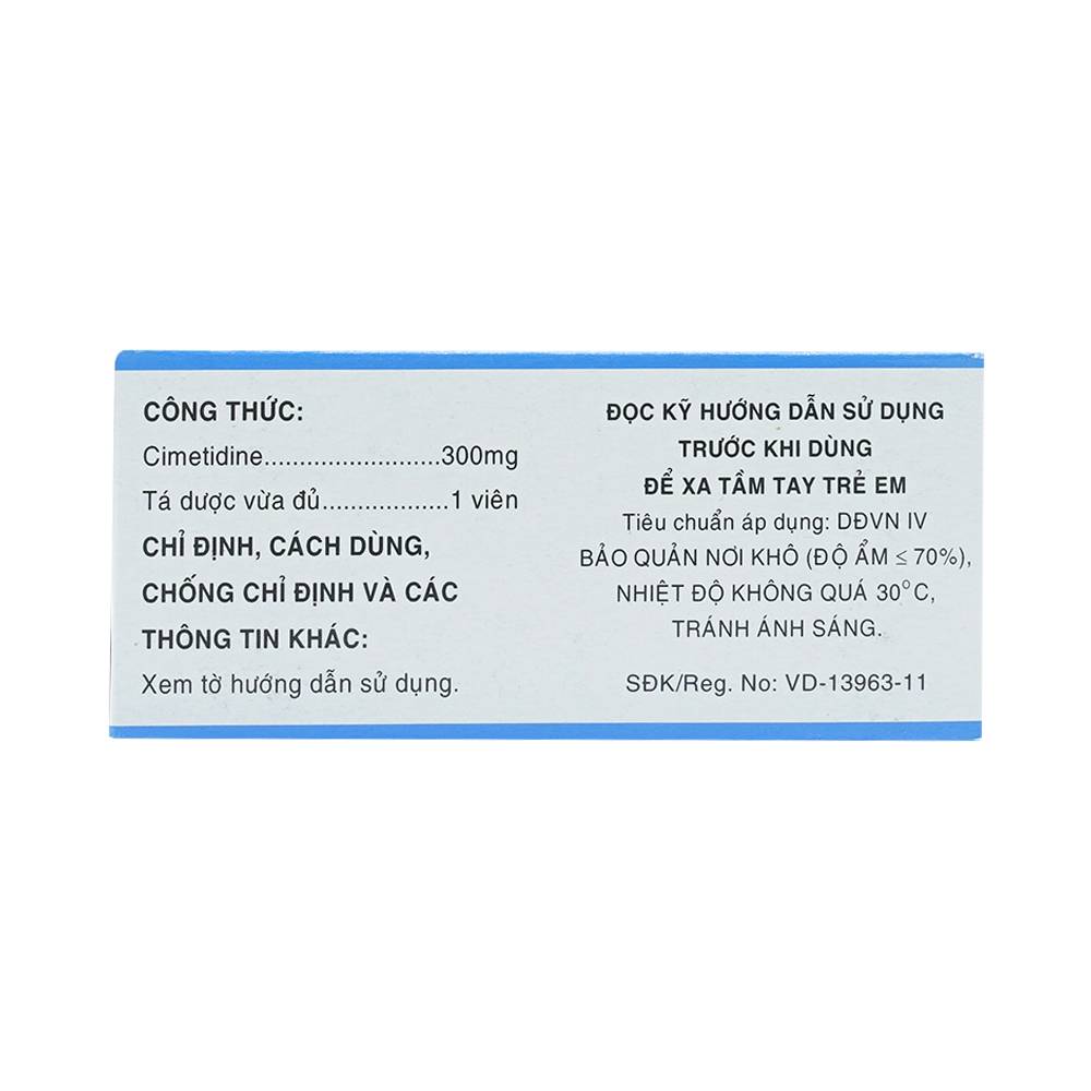 Thuốc Cimetidine MKP 300mg Mekophar điều trị ngắn hạn loét dạ dày, tá tràng tiến triển (10 vỉ x 10 viên)
