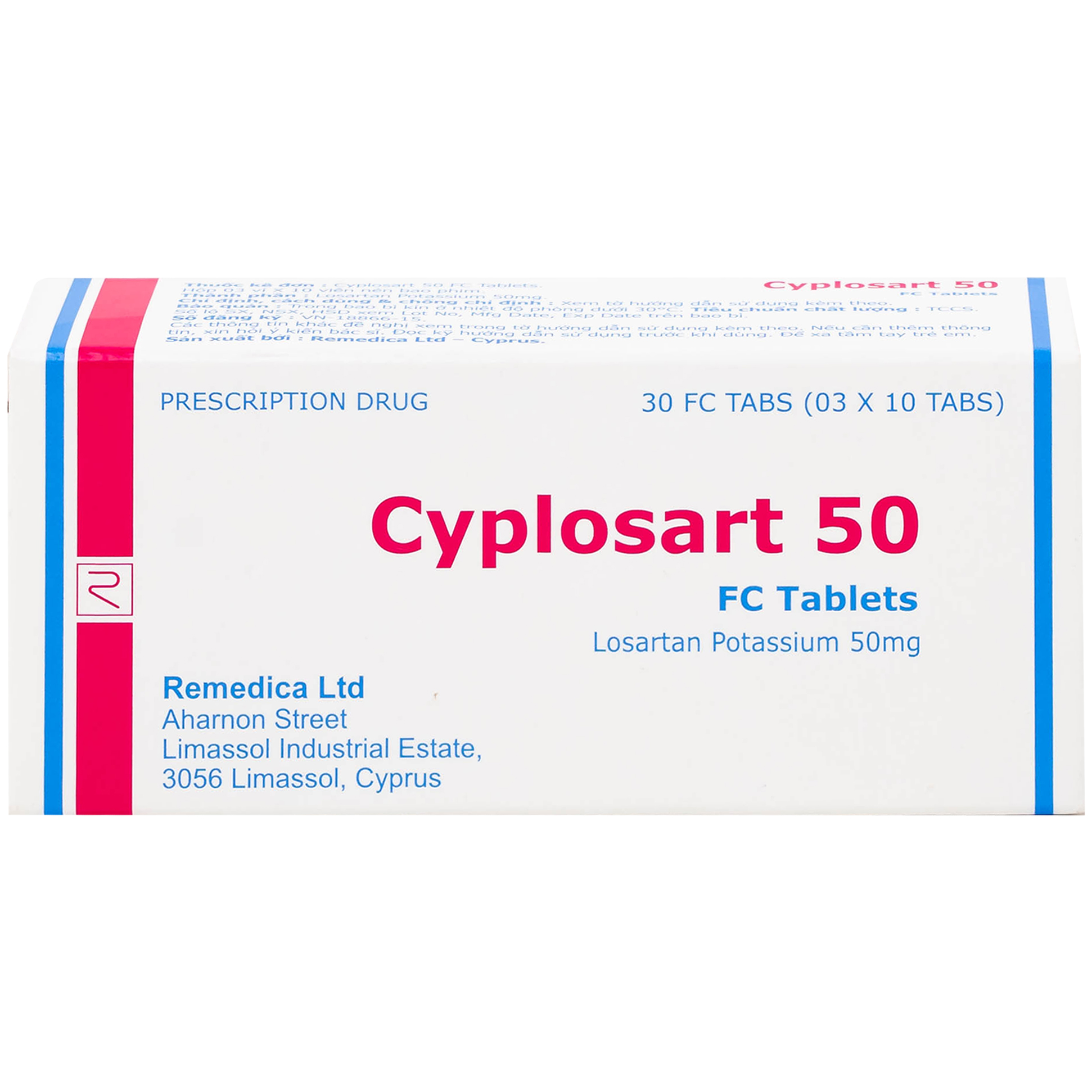 Thuốc Cyplosart 50 Remedica điều trị tăng huyết áp (3 vỉ x 10 viên)