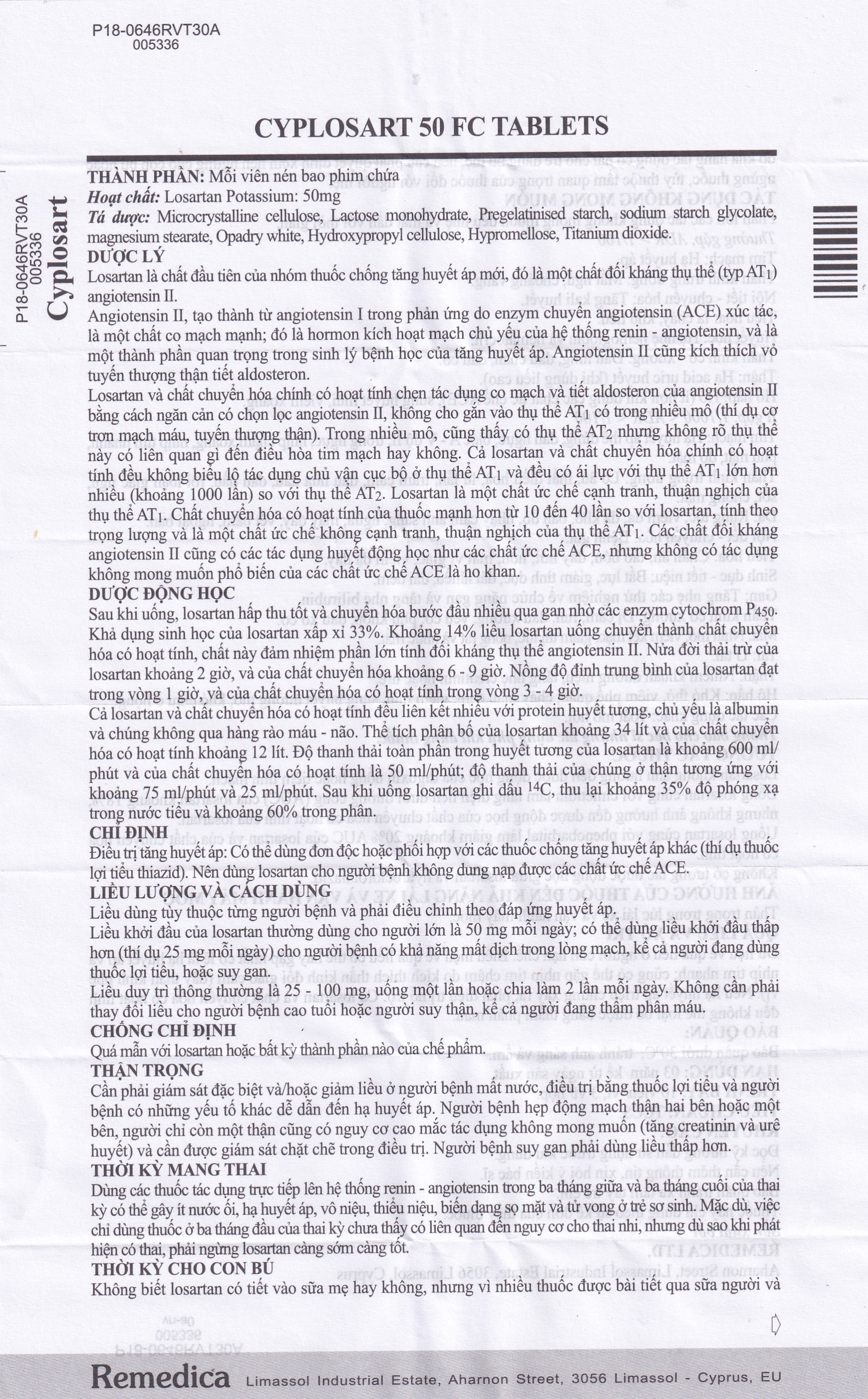 Thuốc Cyplosart 50 Remedica điều trị tăng huyết áp (3 vỉ x 10 viên)