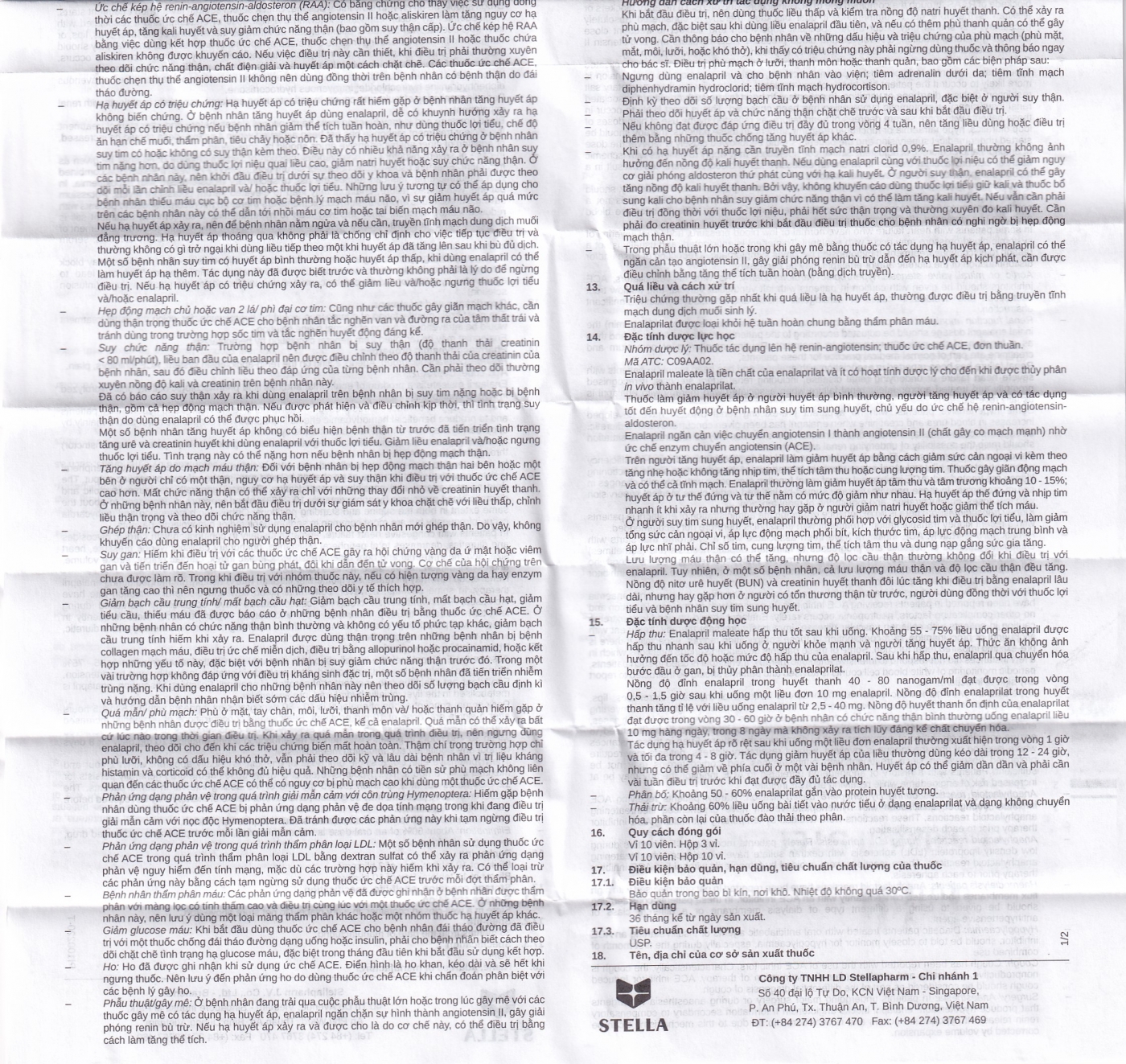 Thuốc Enalapril Stella 5mg điều trị tăng huyết áp, suy tim sung huyết (3 vỉ x 10 viên)
