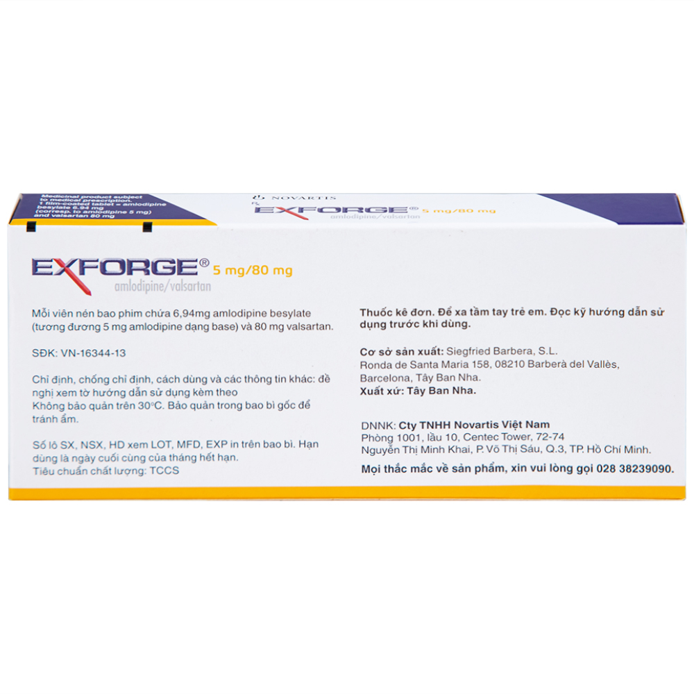 Thuốc Exforge 5mg/80mg Novartis điều trị tăng huyết áp vô căn (2 vỉ x 14 viên)
