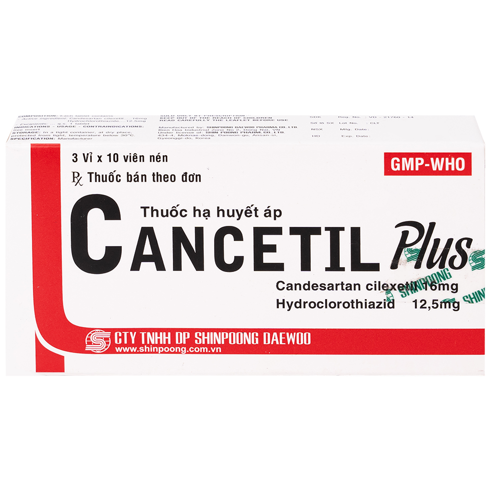 Thuốc hạ huyết áp Cancetil Plus Shinpoong Deawoo điều trị tăng huyết áp (3 vỉ x 10 viên)