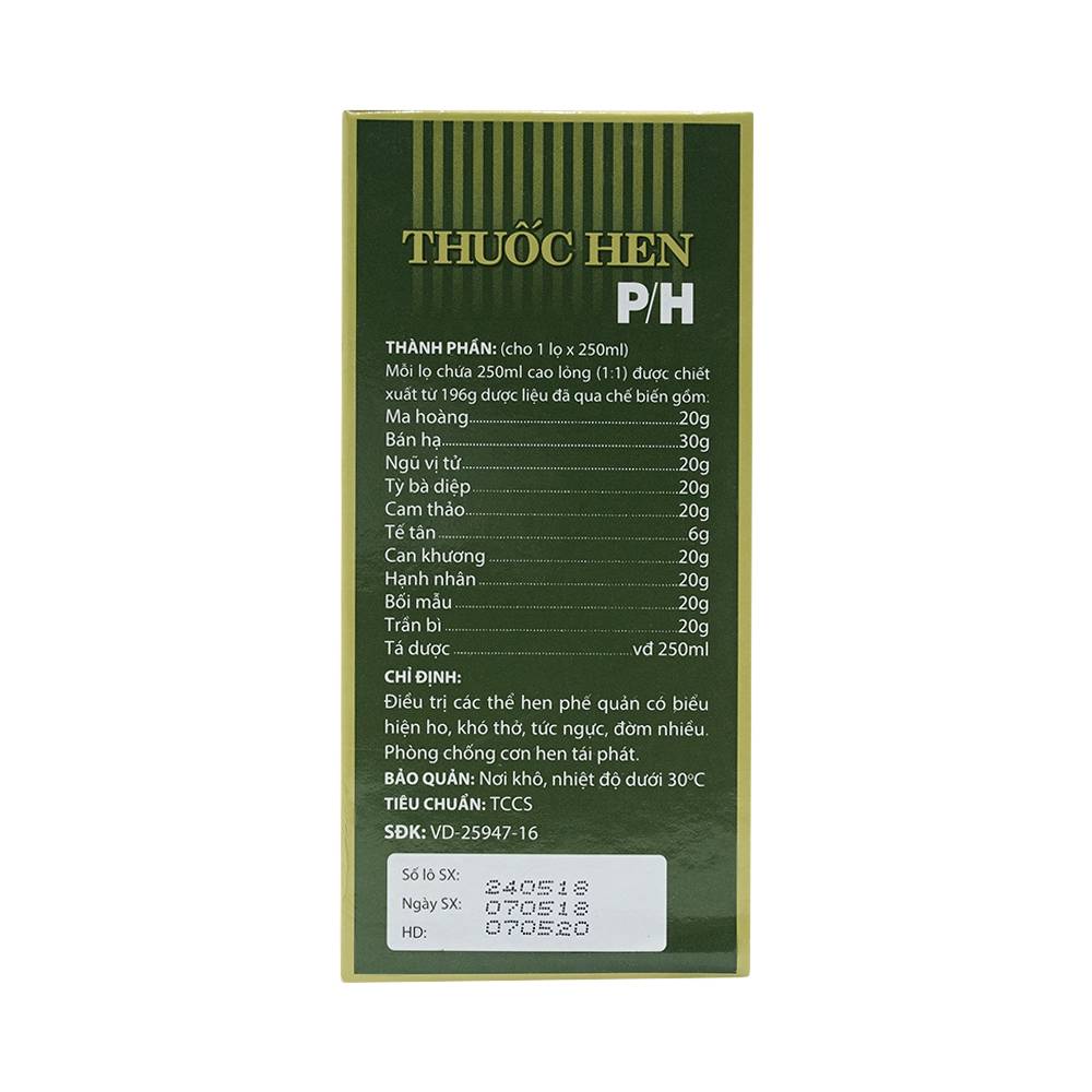 Cao lỏng thuốc hen P/H điều trị các thể hen phế quản (250ml)