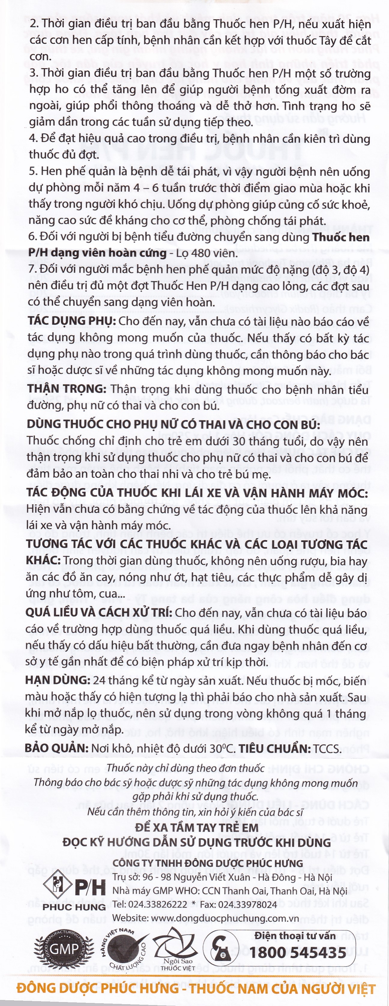 Cao lỏng thuốc hen P/H điều trị các thể hen phế quản (250ml)