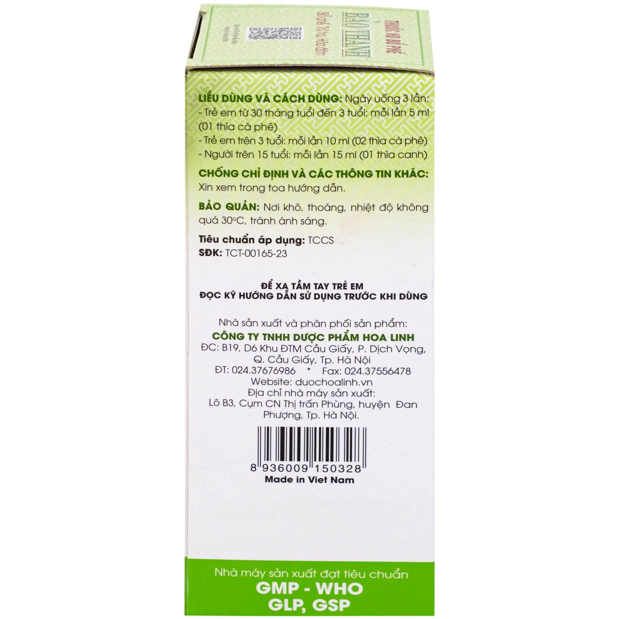 Siro ho Bảo Thanh điều trị các chứng ho, viêm phổi (125ml) 