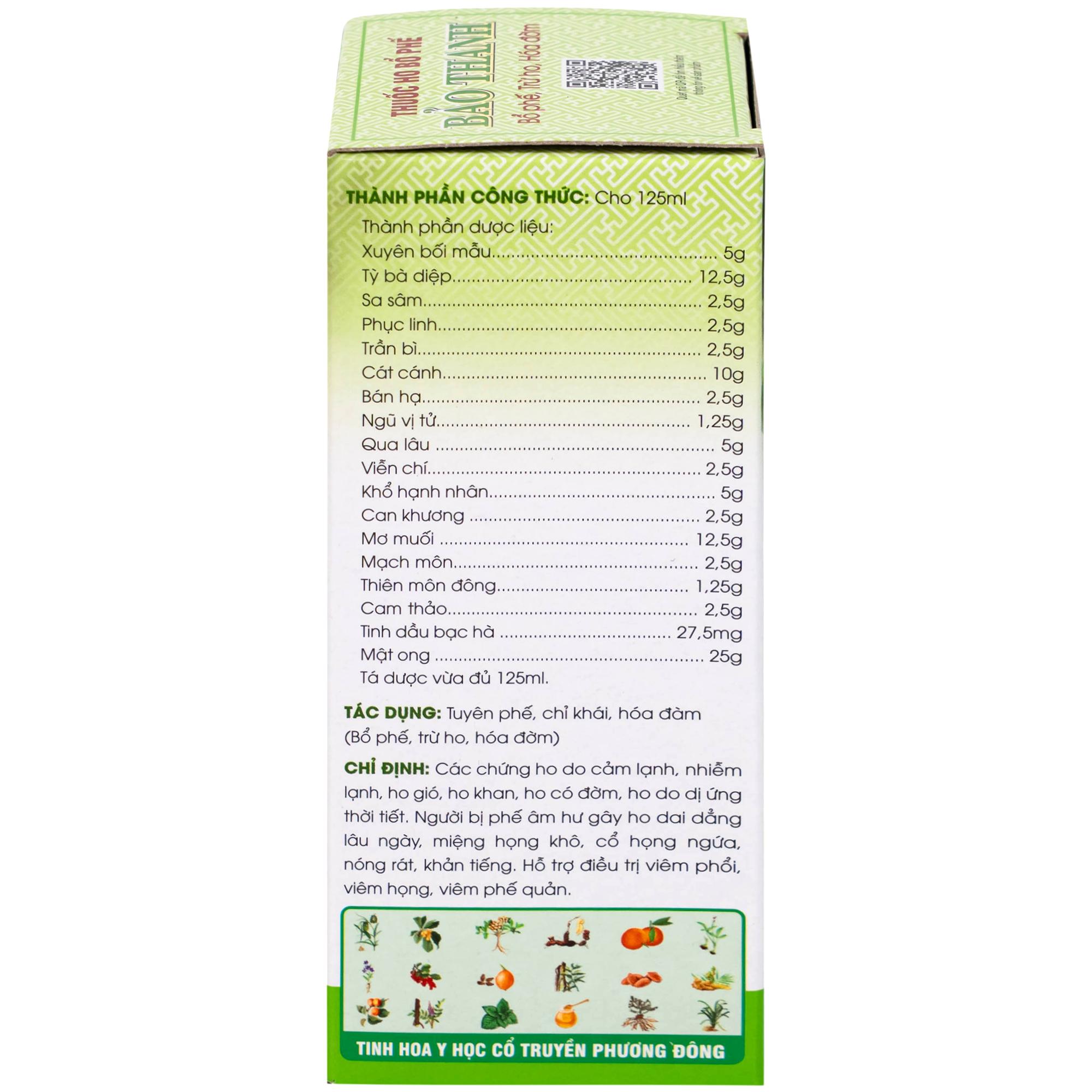 Siro ho Bảo Thanh điều trị các chứng ho, viêm phổi (125ml) 