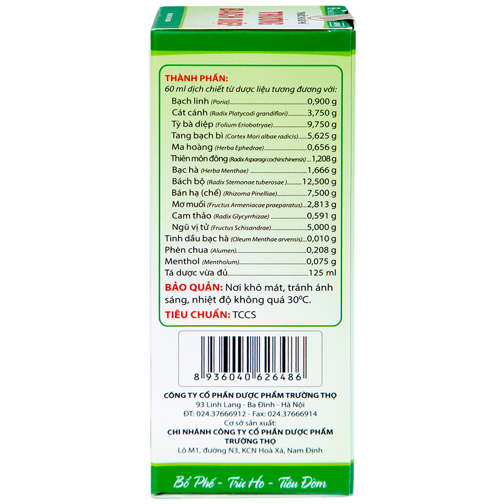 Thuốc ho bổ phế Trường Bạch Diệp Trường Thọ chữa ho tiêu đờm, chuyên trị ho cảm (125ml)