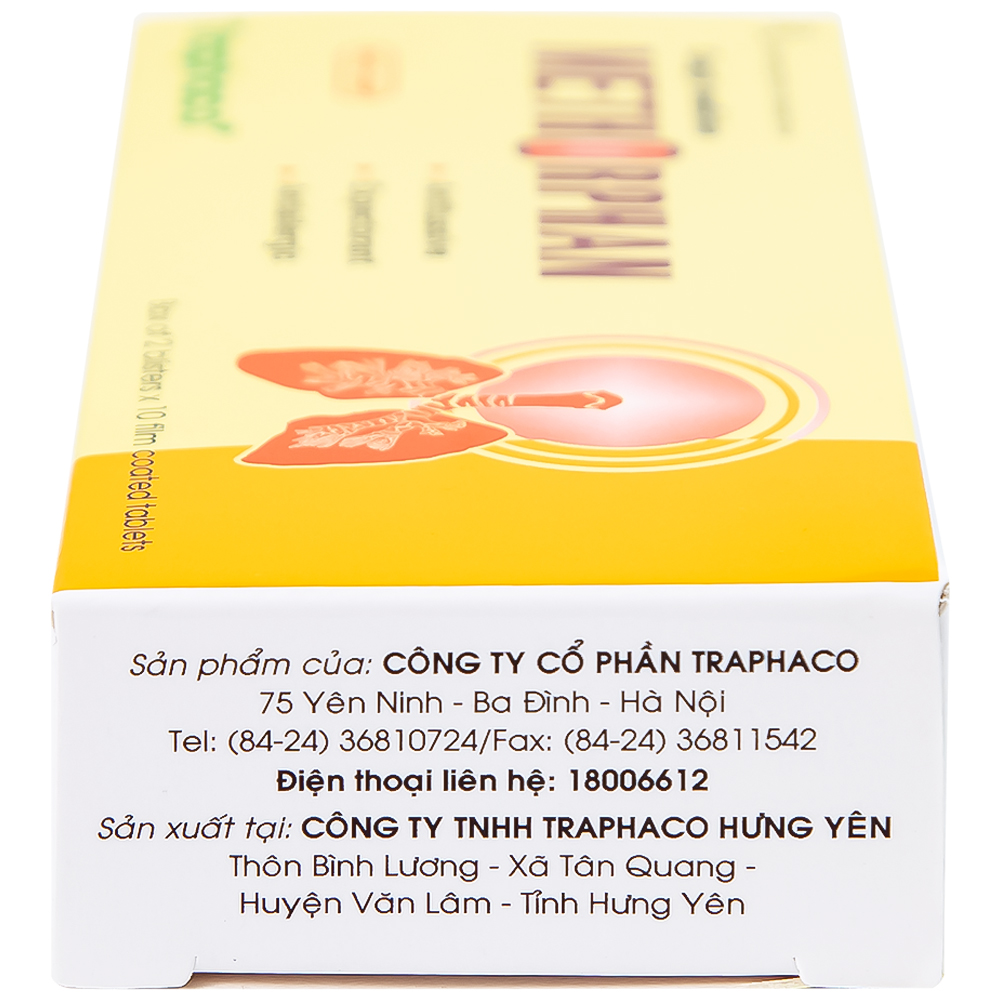 Thuốc ho Methorphan Traphaco cắt cơn ho, điều trị long đờm, chống dị ứng (2 vỉ x 10 viên)