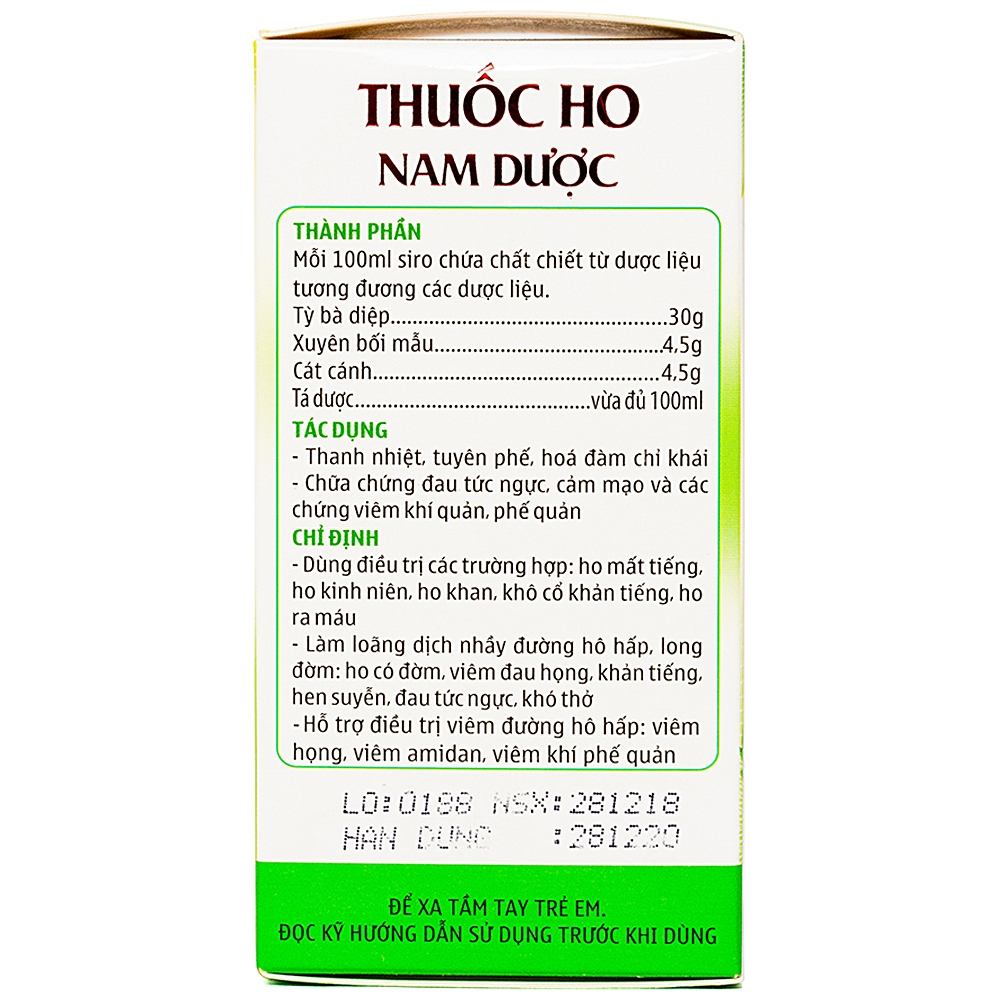 Siro ho Nam Dược điều trị ho, long đờm (100ml)