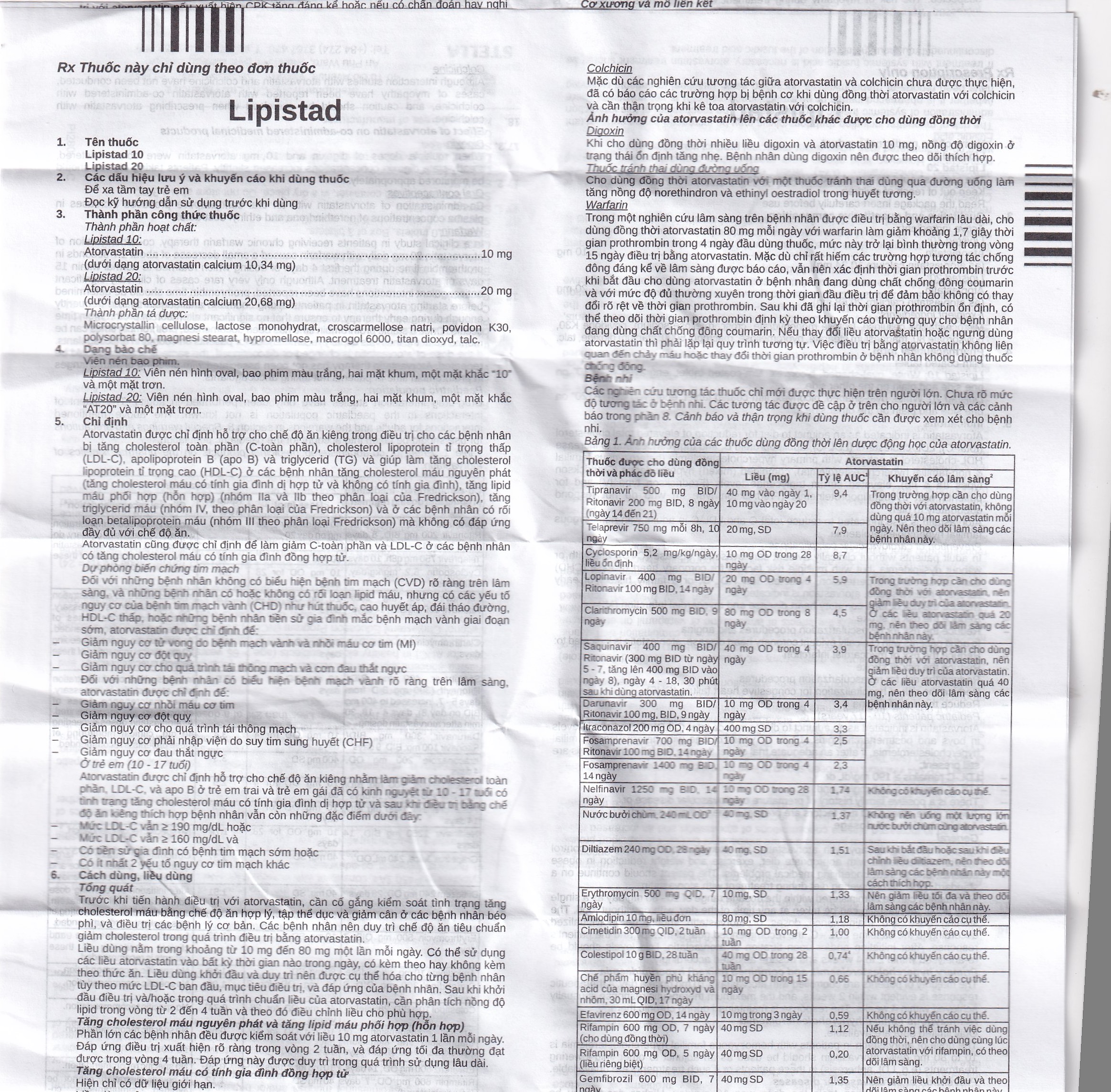 Viên nén Lipistad 20 Stella điều trị tăng cholesterol máu (3 vỉ x 10 viên)