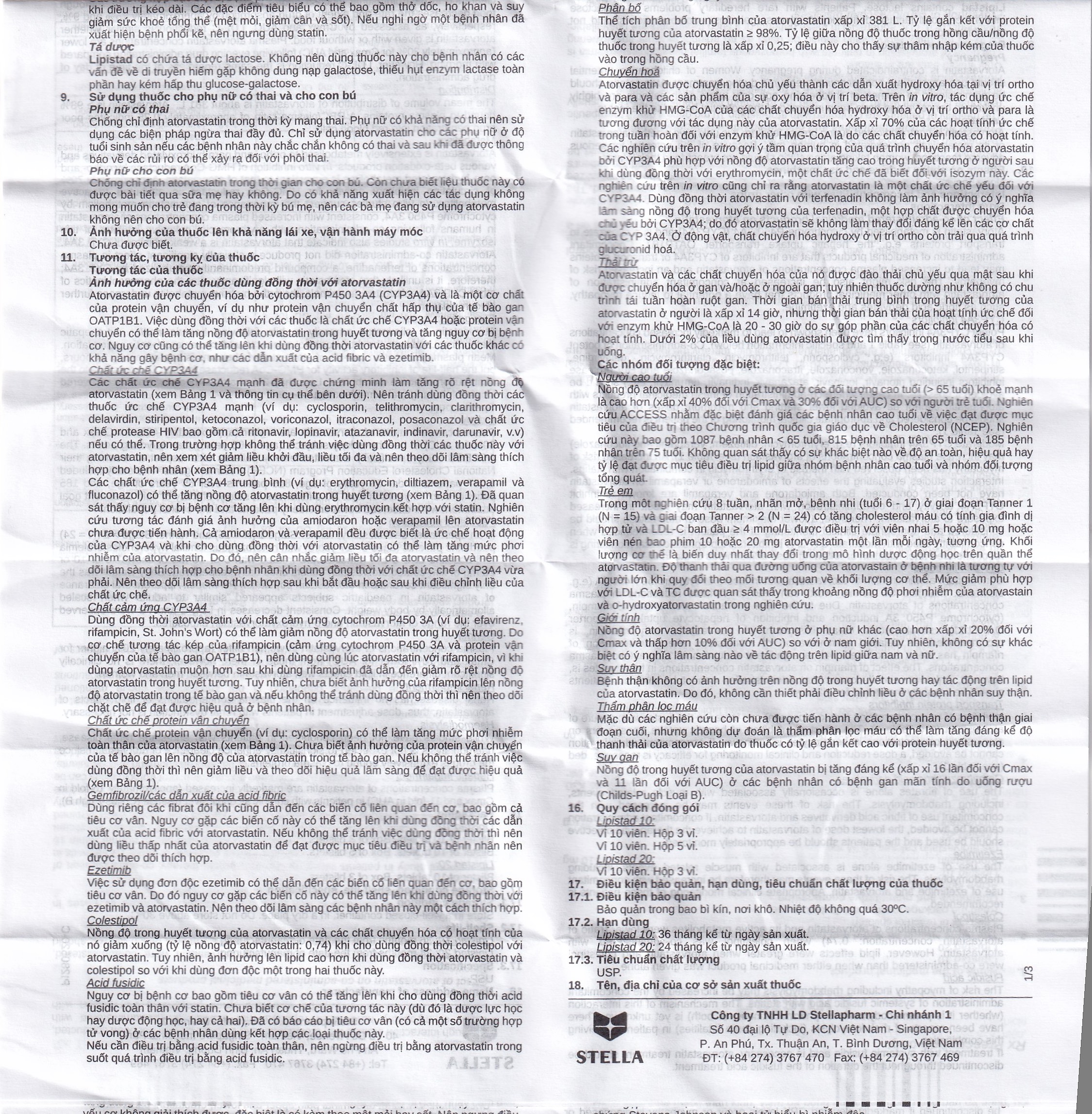 Viên nén Lipistad 20 Stella điều trị tăng cholesterol máu (3 vỉ x 10 viên)