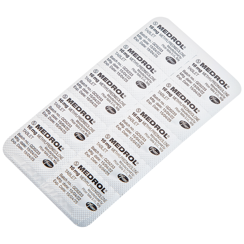 Thuốc Medrol 16mg Pfizer kháng viêm, điều trị rối loạn nội tiết, viêm tuyến giáp (3 vỉ x 10 viên)
