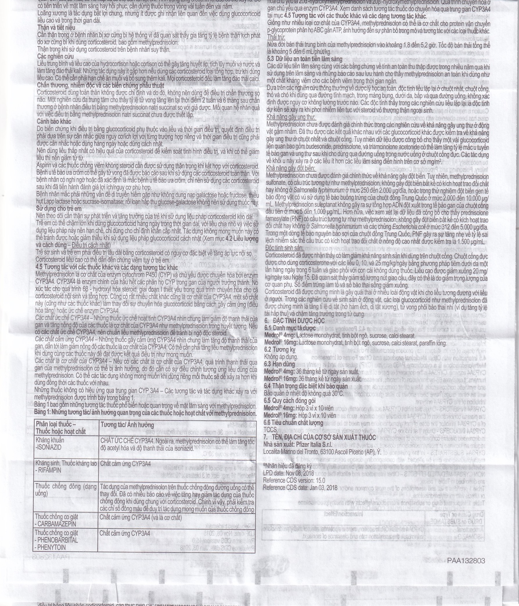 Thuốc Medrol 16mg Pfizer kháng viêm, điều trị rối loạn nội tiết, viêm tuyến giáp (3 vỉ x 10 viên)