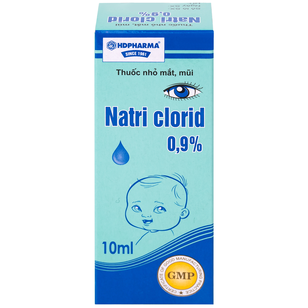 Thuốc nhỏ mắt, mũi Natri Clorid 0,9% HDPharma điều trị triệu chứng mỏi mắt, mắt đỏ, sổ mũi, nghẹt mũi (10ml)