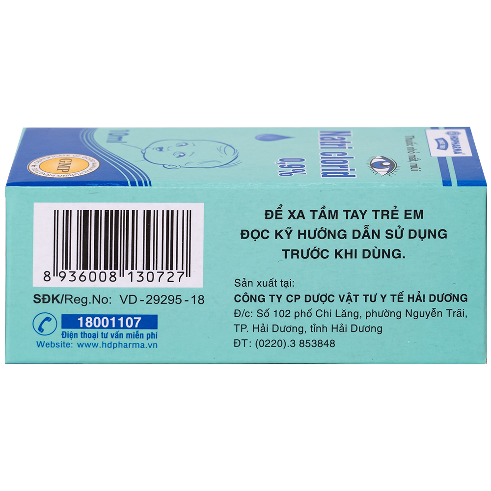 Thuốc nhỏ mắt, mũi Natri Clorid 0,9% HDPharma điều trị triệu chứng mỏi mắt, mắt đỏ, sổ mũi, nghẹt mũi (10ml)