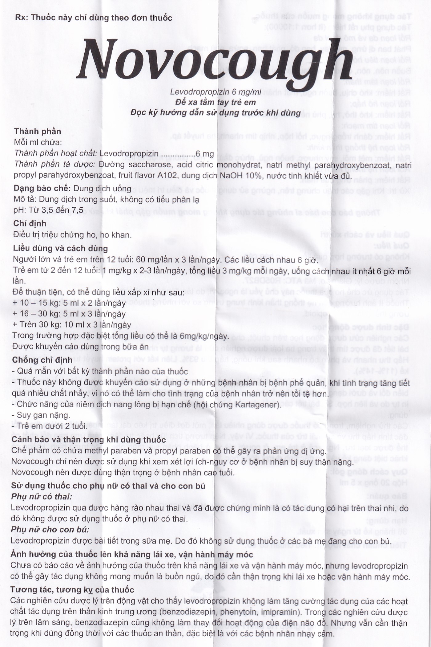 Dung dịch uống Novocough 6mg/ml CPC1HN điều trị triệu chứng ho (20 ống x 5ml)