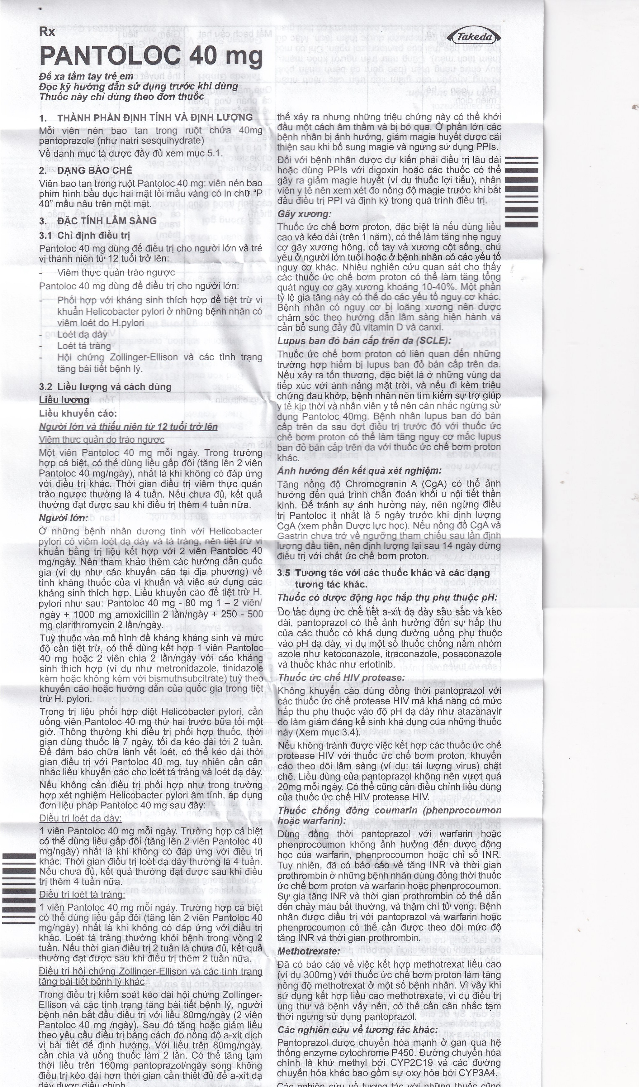 Viên nén Pantoloc 40mg Takeda điều trị viêm thực quản trào ngược (1 vỉ x 7 viên) 