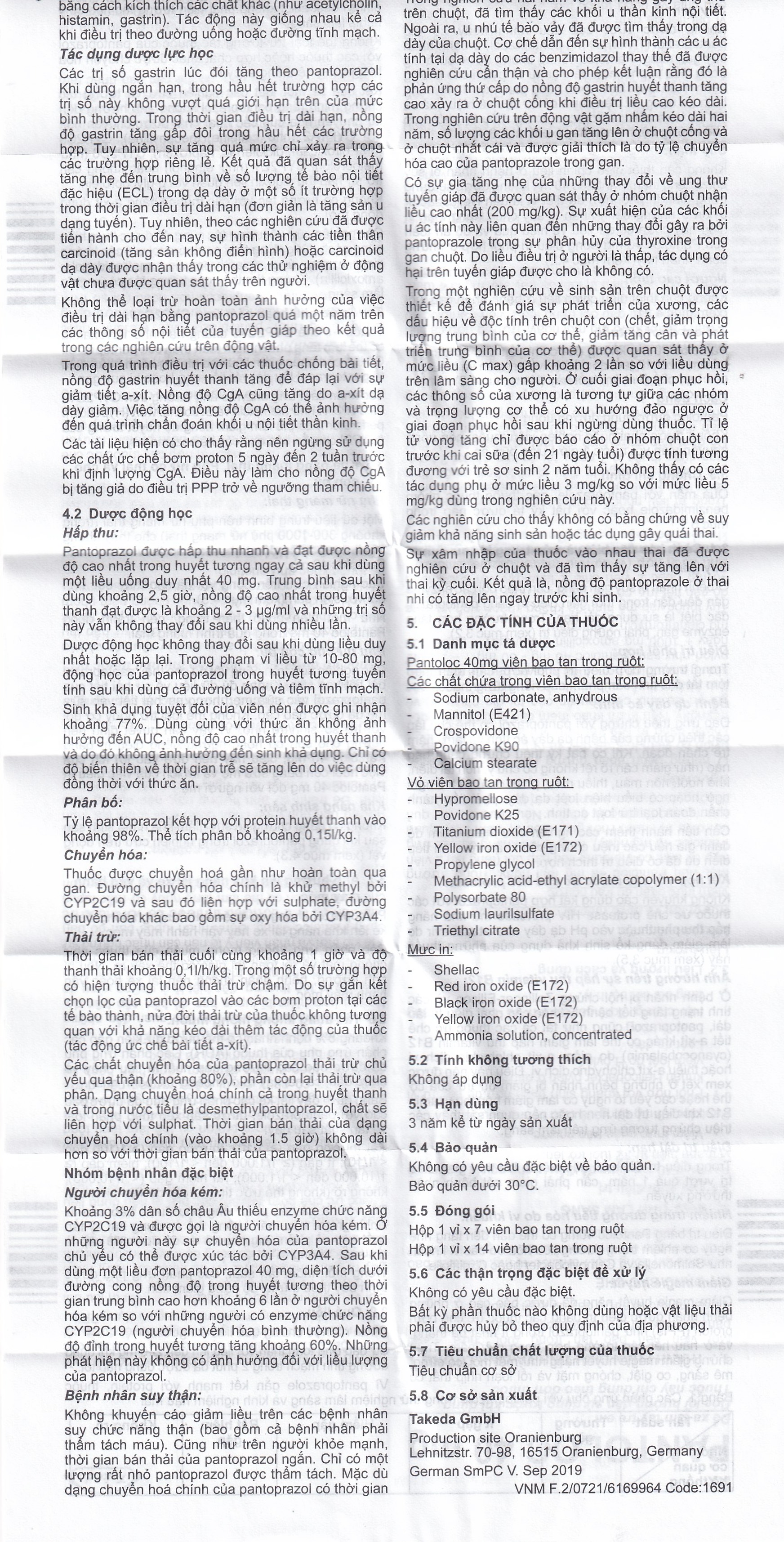 Viên nén Pantoloc 40mg Takeda điều trị viêm thực quản trào ngược (1 vỉ x 7 viên) 