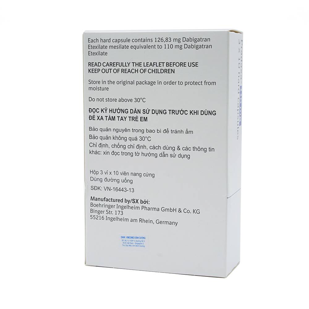Viên nang cứng Pradaxa 110mg Boehringer phòng ngừa tai biến, đột quỵ (3 vỉ x 10 viên)