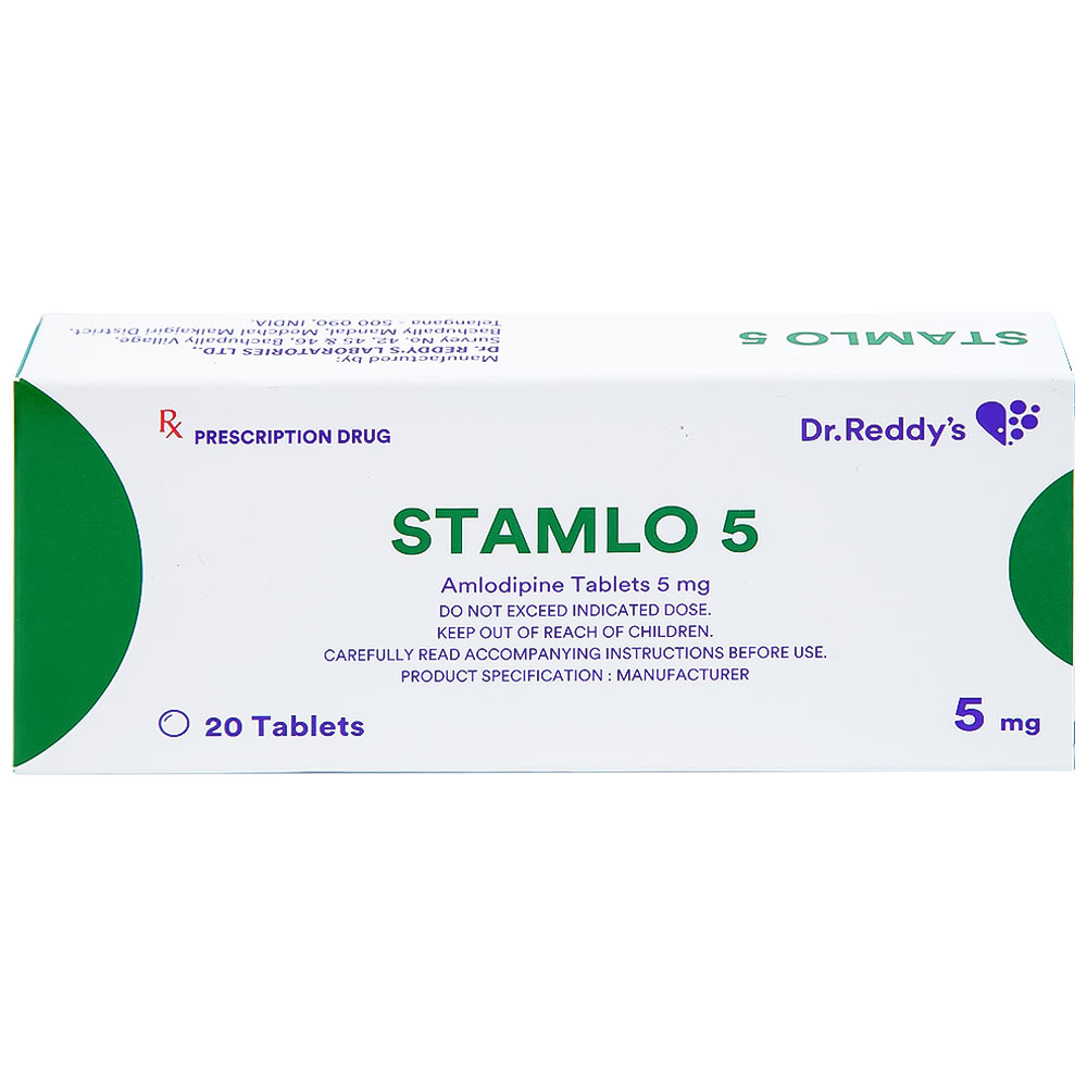 Thuốc Stamlo 5 Dr. Reddy's điều trị tăng huyết áp, đau thắt ngực ổn định mạn tính (2 vỉ x 10 viên)