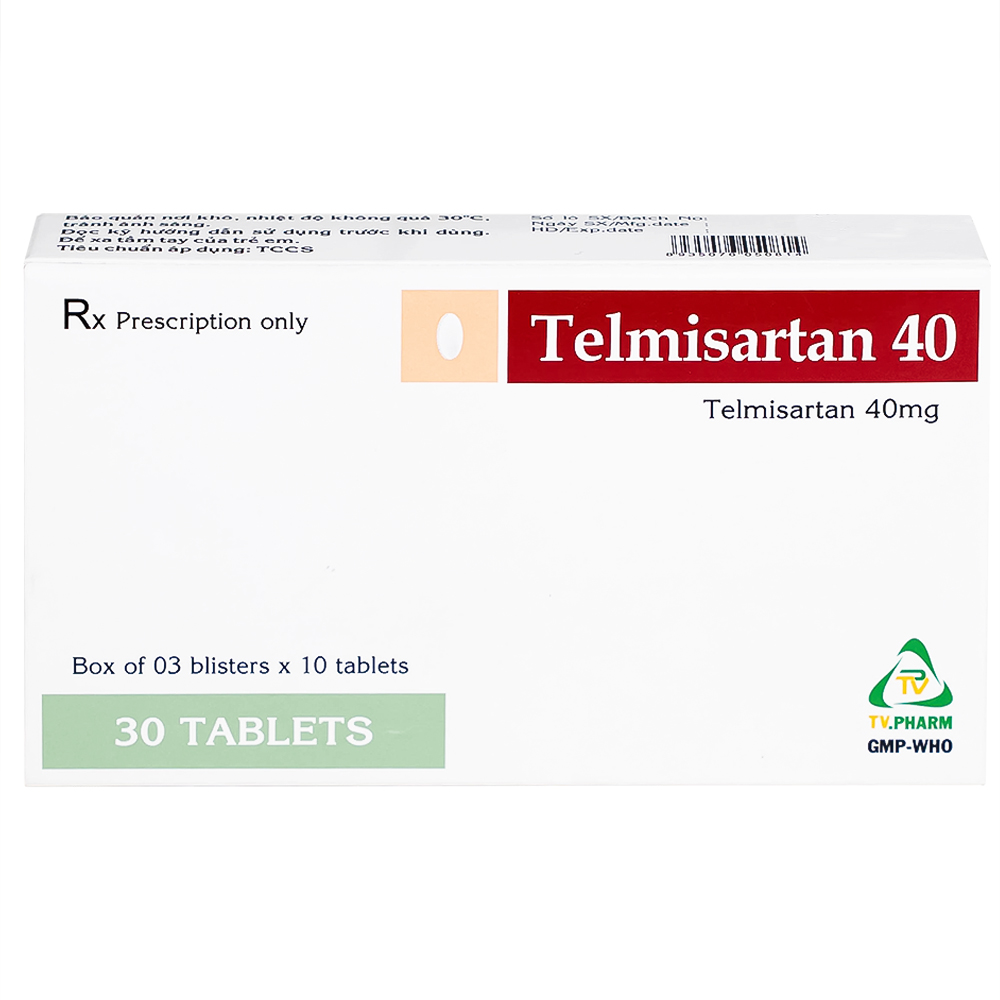 Thuốc Telmisartan 40 TV.Pharm điều trị tăng huyết áp (3 vỉ x 10 viên)