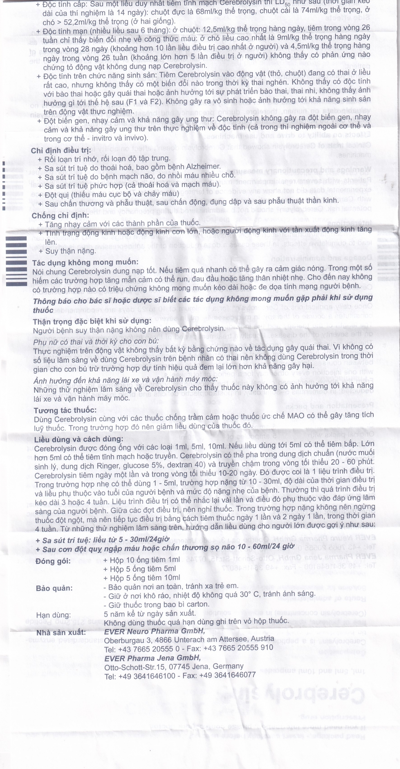 Thuốc tiêm Cerebrolysin 5ml điều trị rối loạn trí nhớ, sa sút trí tuệ (1 vỉ x 5 ống x 5ml)