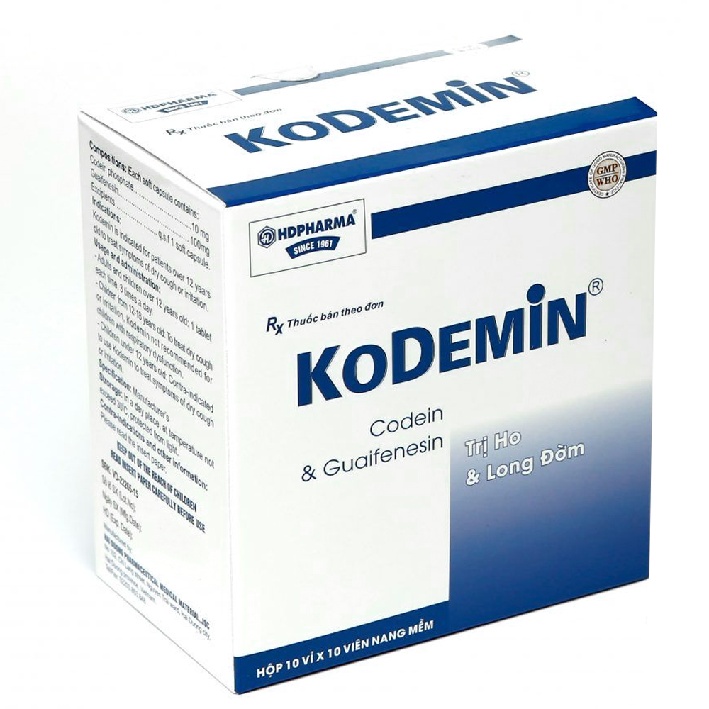 Thuốc Kodemin HD Pharma điều trị triệu chứng ho khan hoặc kích ứng (10 vỉ x 10 viên)