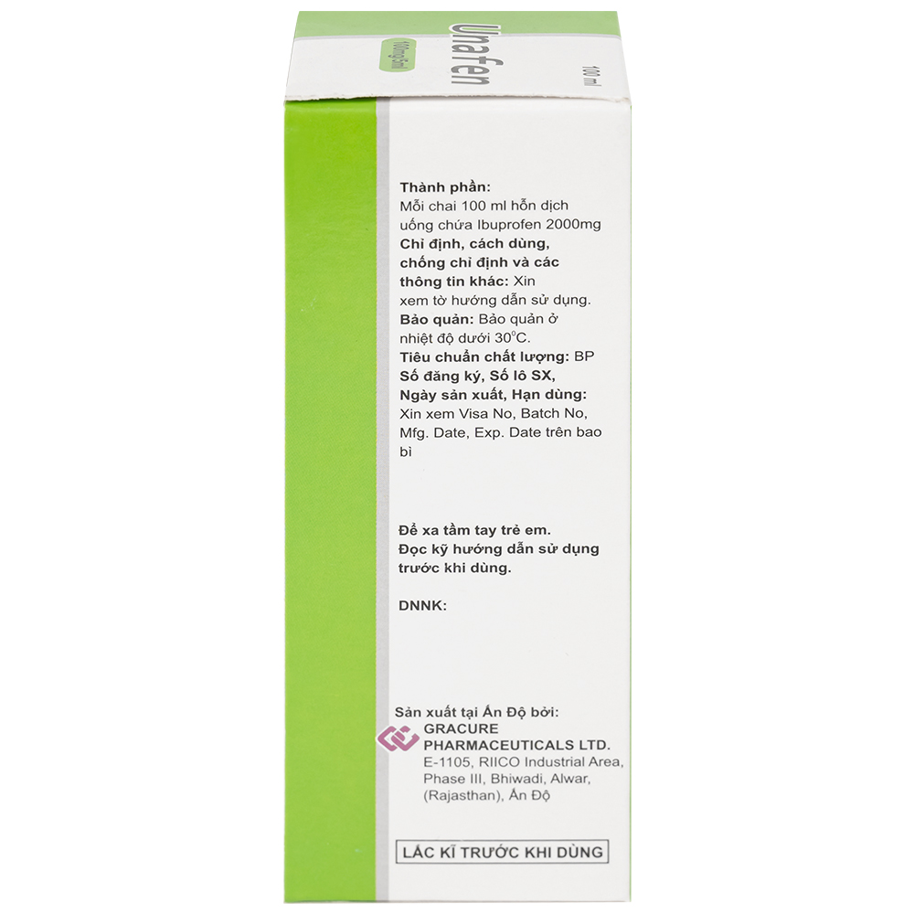 Dung dịch uống Unafen 100mg/5ml Gracure giảm đau, kháng viêm, hạ sốt (100ml)