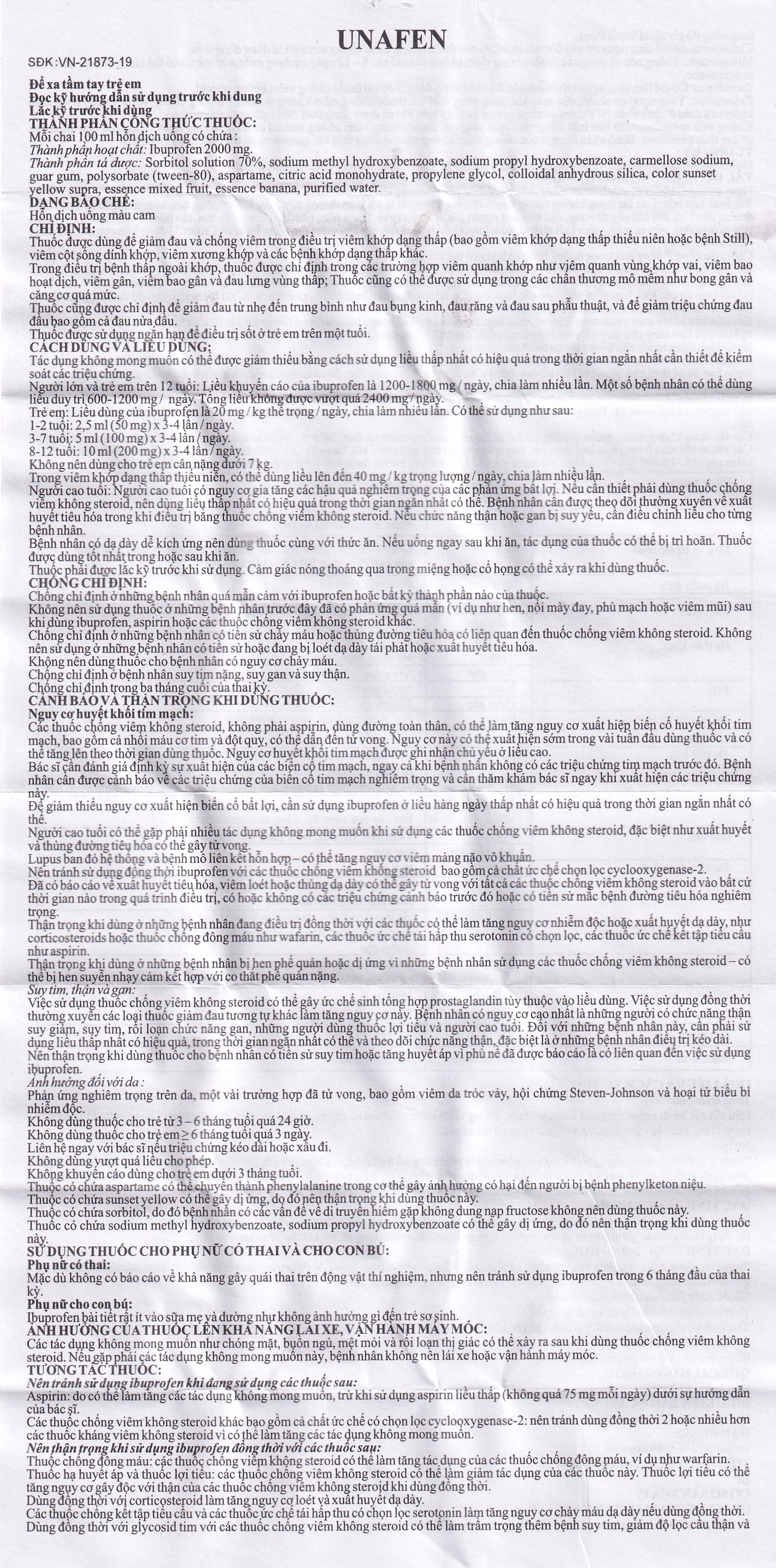 Dung dịch uống Unafen 100mg/5ml Gracure giảm đau, kháng viêm, hạ sốt (100ml)