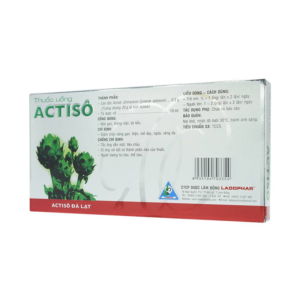 Thuốc uống Actiso Ladophar mát gan, thông mật, lợi tiểu (10 ống x 10 ml)