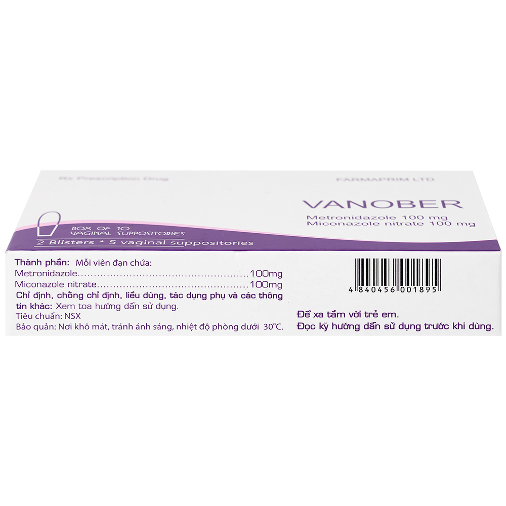 Viên đặt âm đạo Vanober Farmaprim điều trị viêm âm đạo khí hư, ngứa rát (2 vỉ x 5 viên)