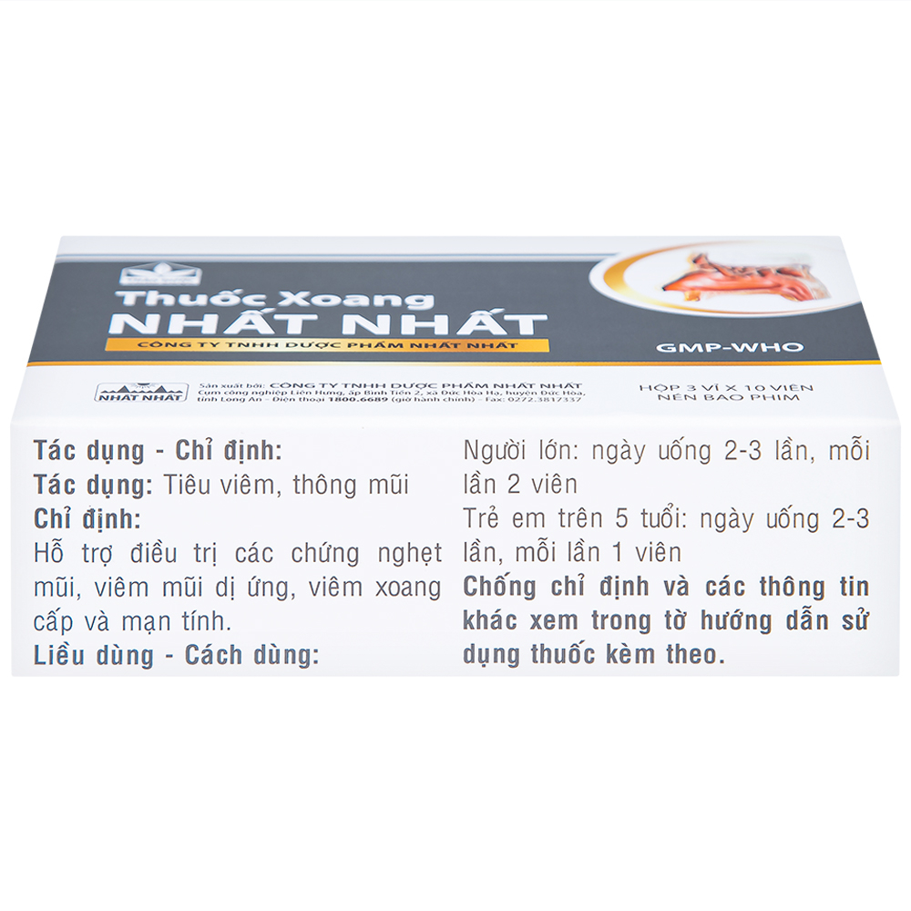 Thuốc Xoang Nhất Nhất điều trị nghẹt mũi, viêm mũi dị ứng, viêm xoang cấp (3 vỉ x 10 viên)