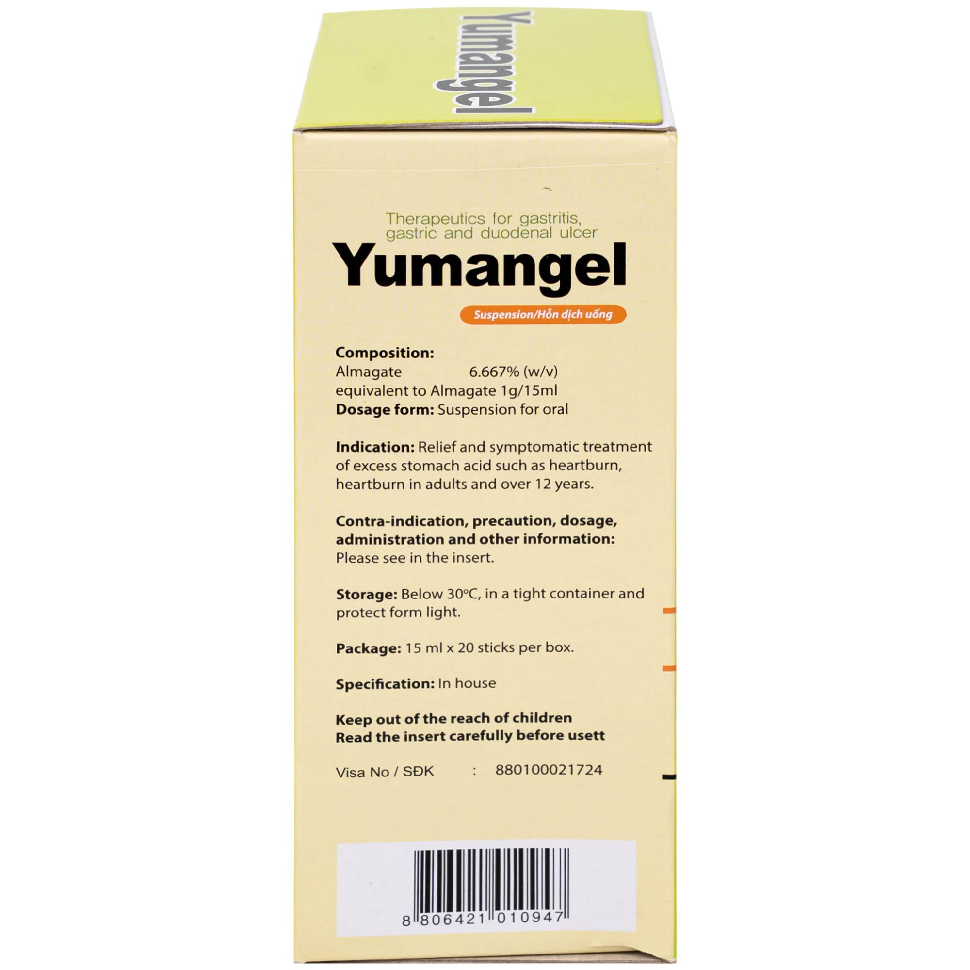 Hỗn dịch uống Yumangel Yuhan kháng acid và cải thiện loét dạ dày - tá tràng (20 gói x 15ml) 