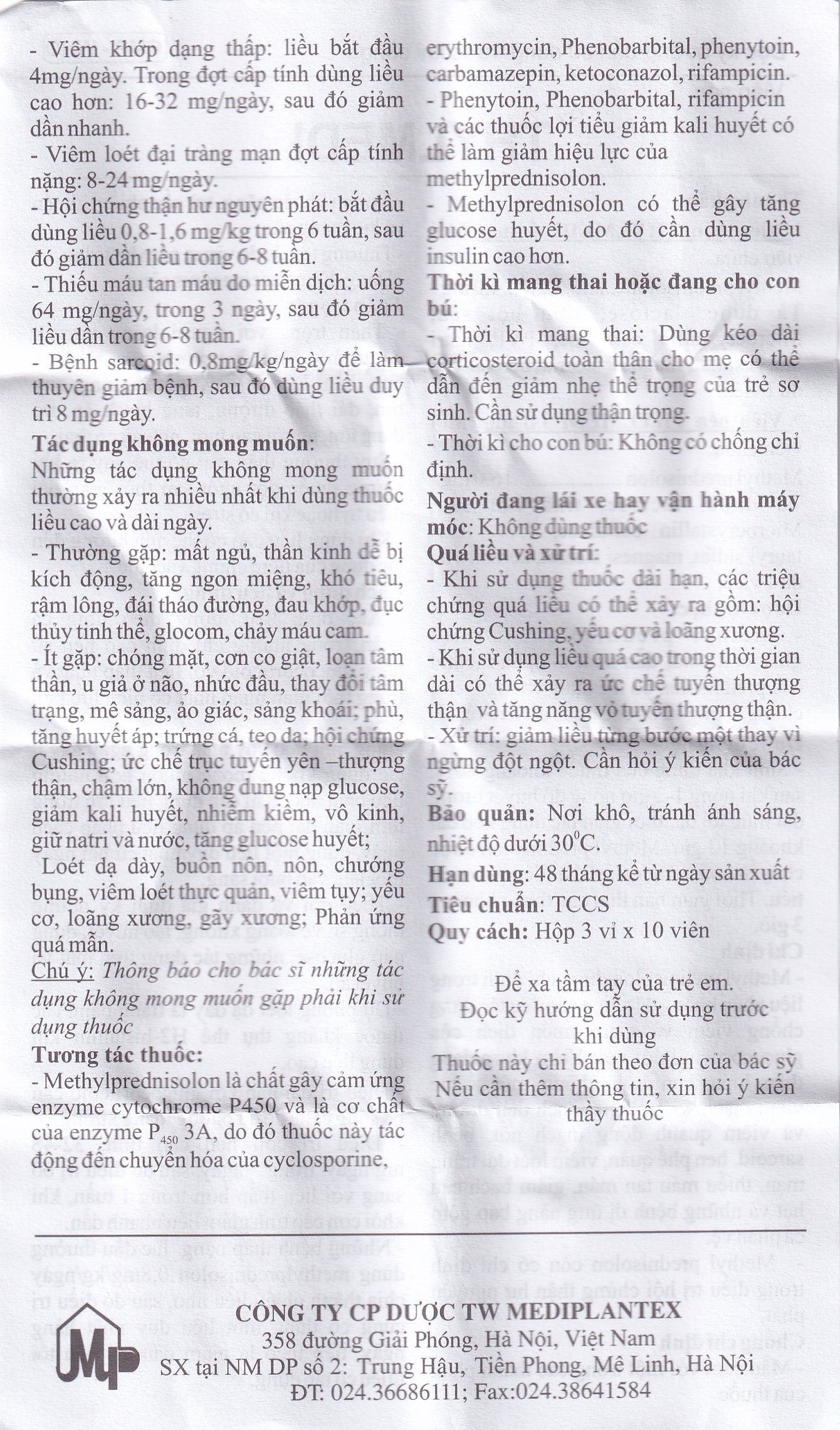 Thuốc Thylmedi 16mg Mediplantex kháng viêm, chống dị ứng (3 vỉ x 10 viên)